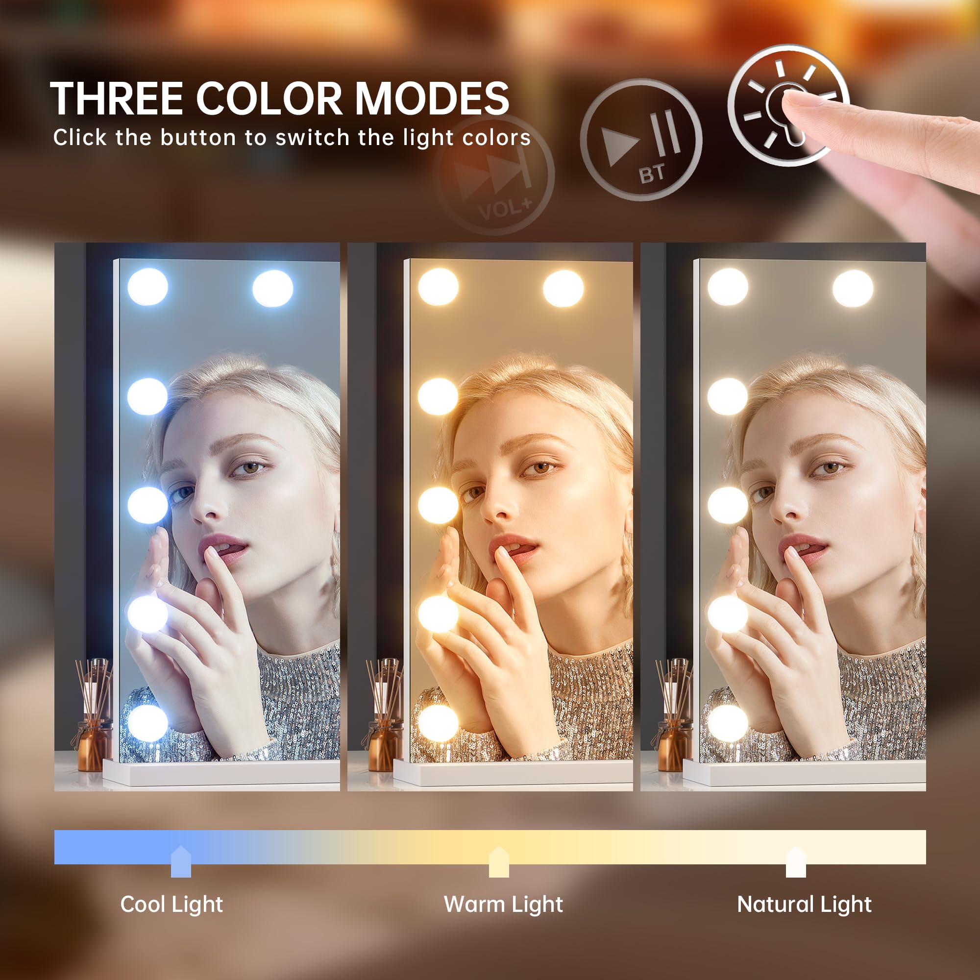 Ouboyo Vanity Mirror With Lights And Bluetooth Speaker, 41'' X 30'' Hollywood Makeup Mirror With 21 Dimmable Bulbs And 5X Magnif