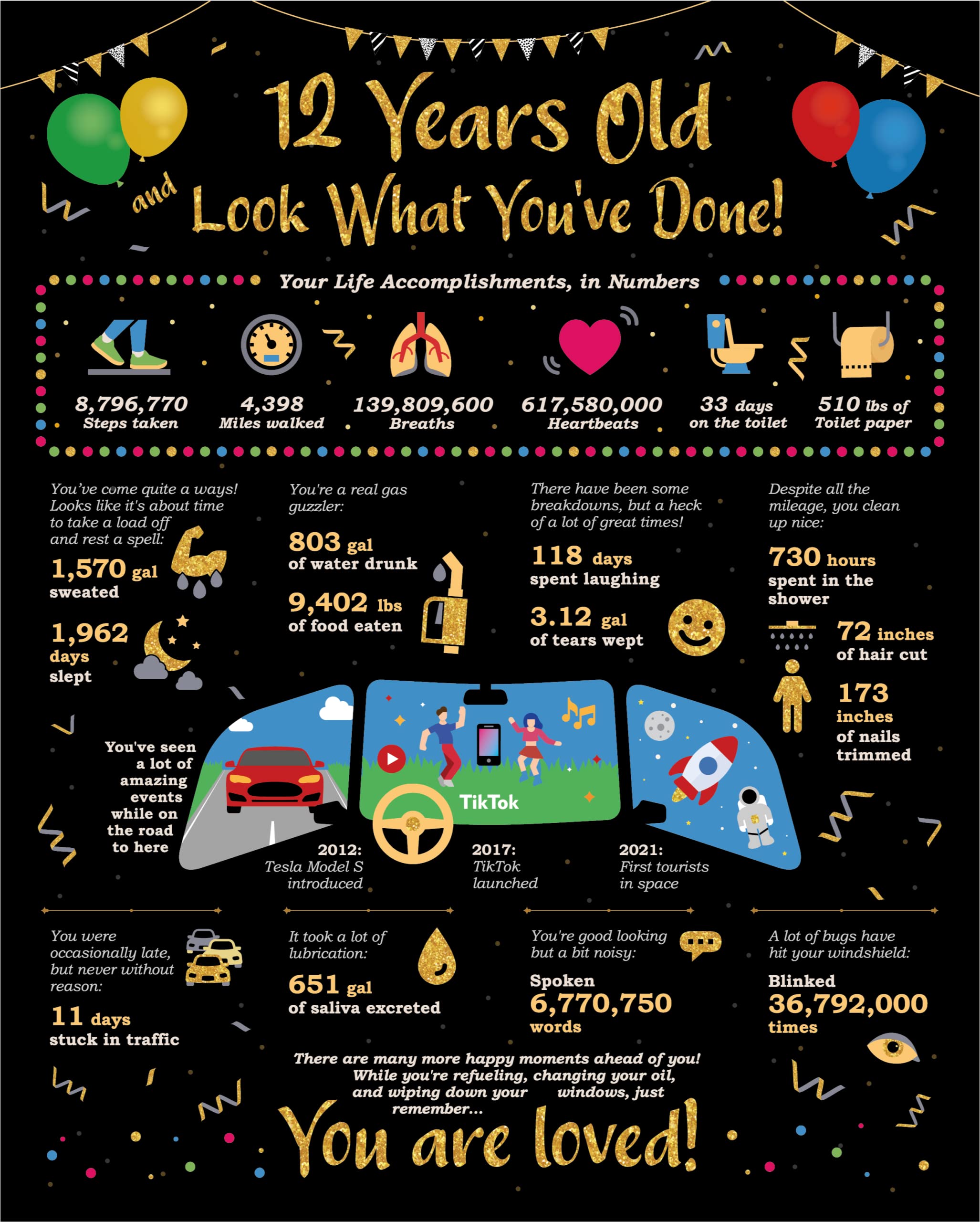 Birthday Gift Ideas For 12 Years Old - Card Birthday Life In Numbers - 12Th Birthday Gifts - 12Th Birthday Decorations - 12 Birt