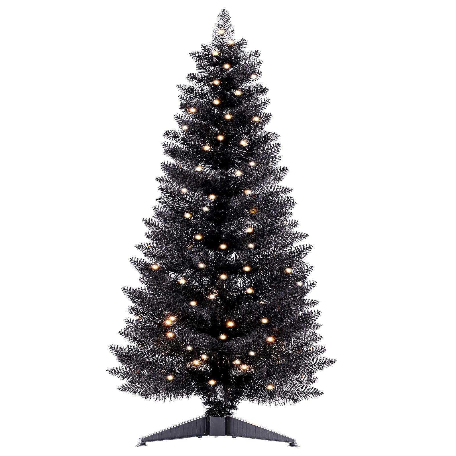 Santanelo 4ft Lighted Halloween Black Christmas Tree, Artificial Christmas Tree with Lights,Small Snowy Artificial Xmas Tree for