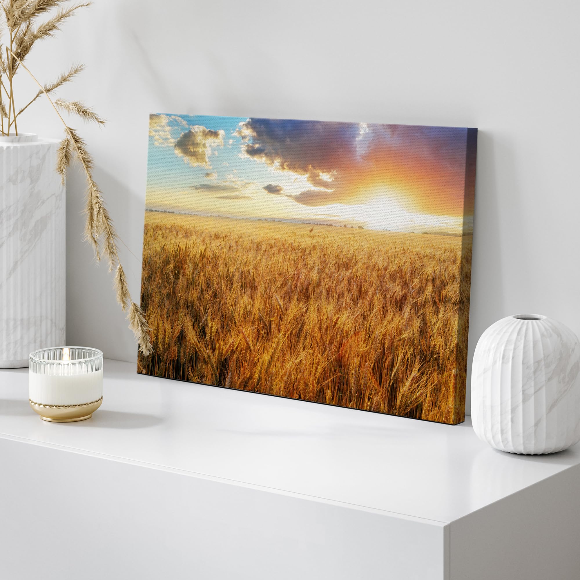 Canvas Prints Wall Art - Beautiful Scenery/Landscape Sunset Over Wheat Field | Modern Home Deoration/Wall Art Giclee Printing Wr