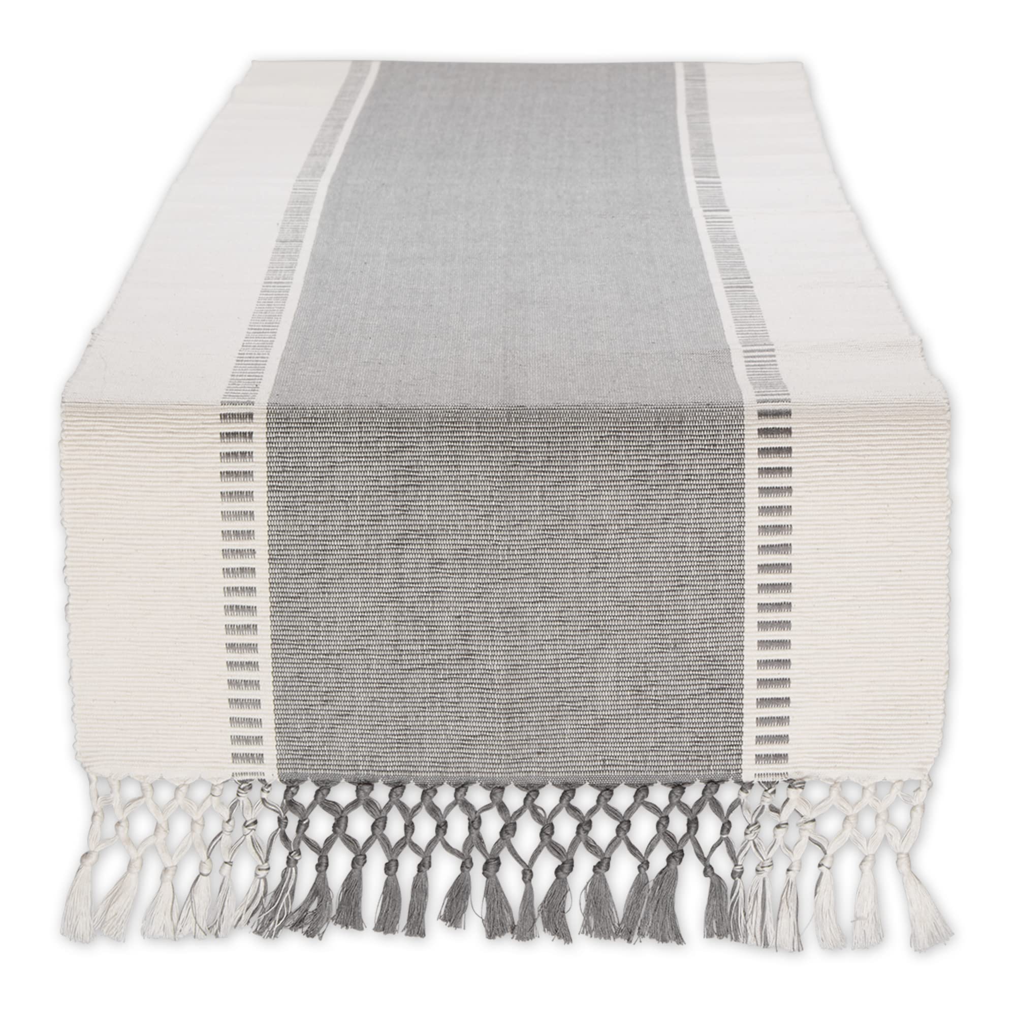 Cool Gray Dobby Stripe Ribbed Table Runner 13X72