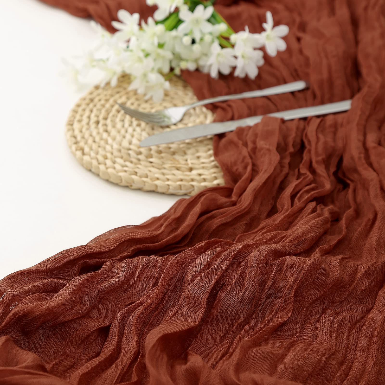 Dolopl Boho Table Runner Rust Cheesecloth Table Runner 13.3Ft Boho Gauze Cheese Cloth Runner Rustic Runner 160Inch Long For Wedd