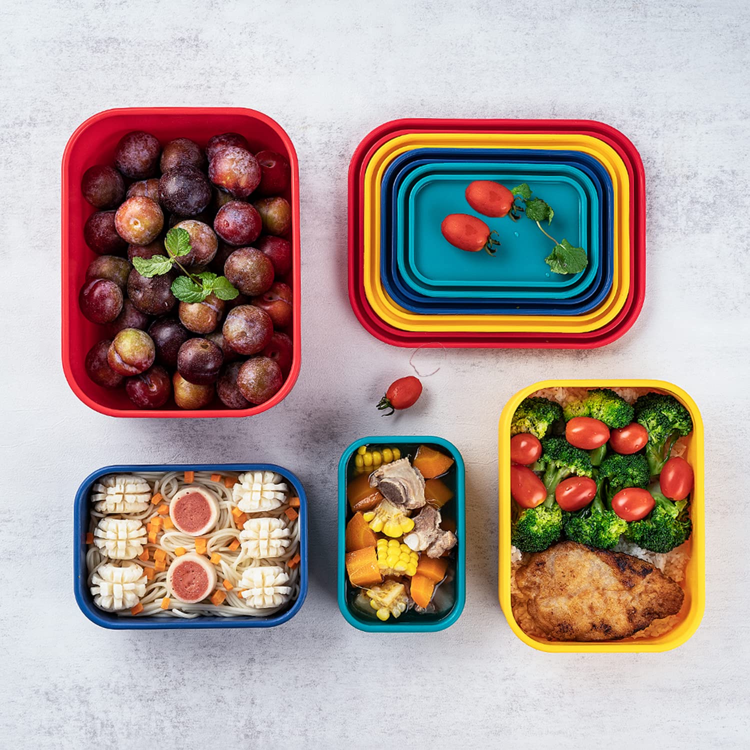 Fengchen Silicone Food Storage Containers Set 4 Kinds Of Different Sizes And Colors Silicone Containers With Lids Silicone Meal