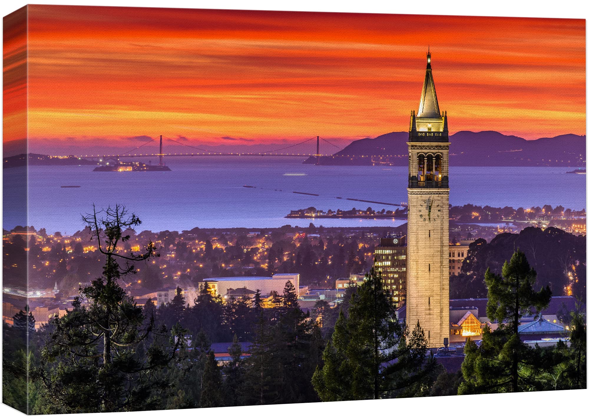 Wall26 Canvas Print Wall Art Purple & Red Sunset Over San Francisco Bay Nature Wilderness Photography Modern Art Rustic Scenic R