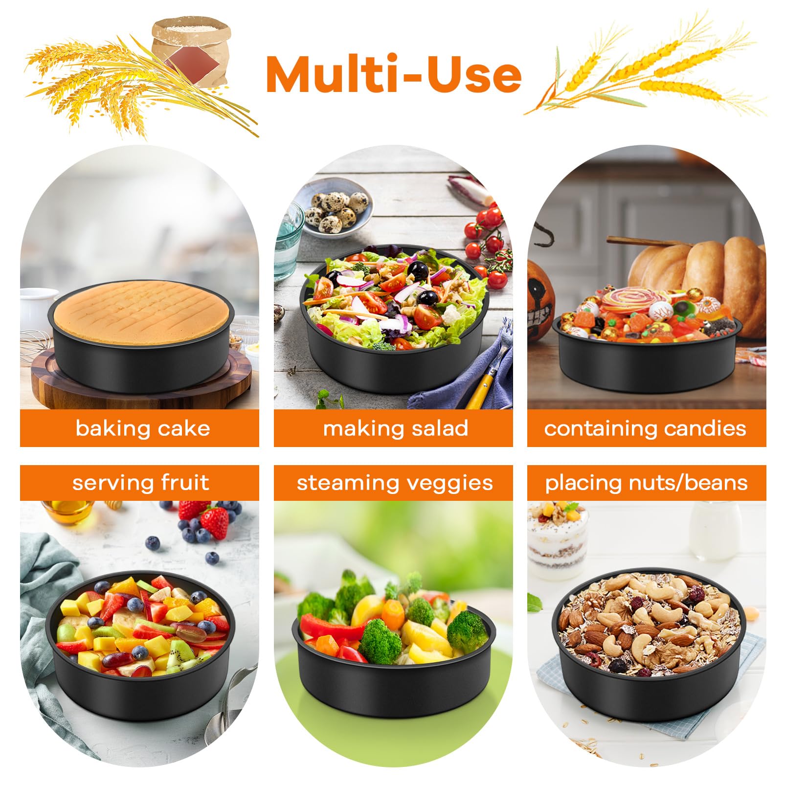 Teamfar Cake Pan, 4'' / 6''/ 8'' Round Baking Tier Pan Set, With Non-Stick Coating Stainless Steel Core, For Steaming Serving, H