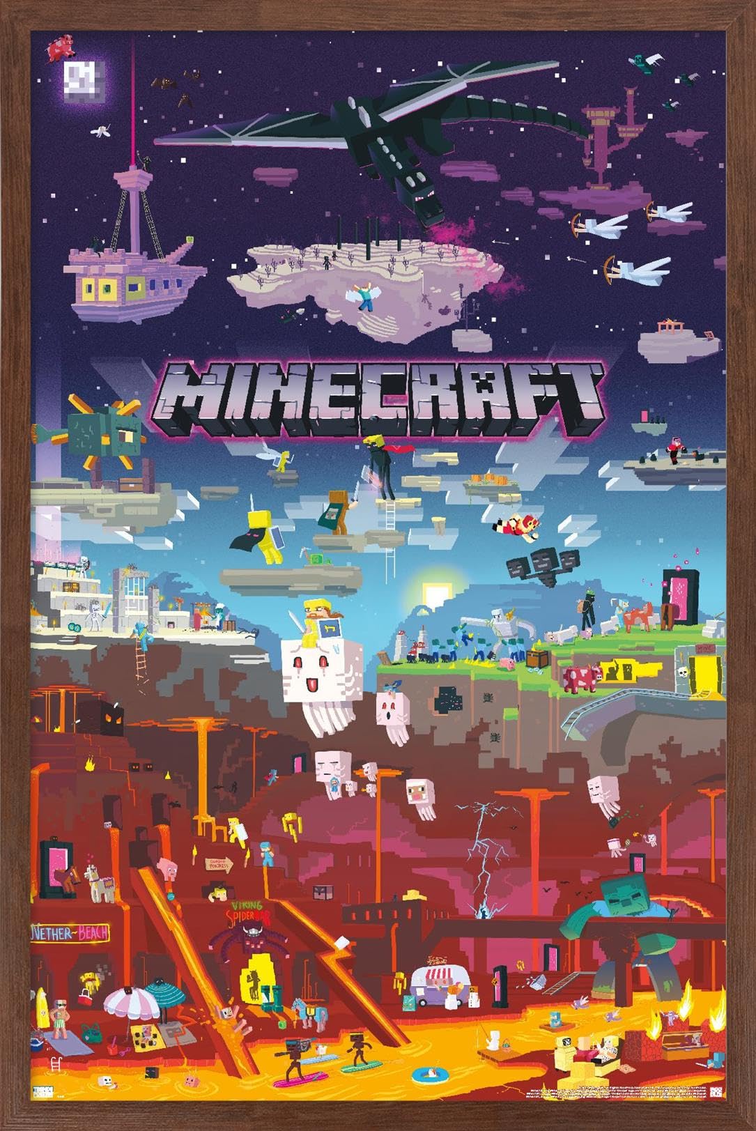 Trends International Minecraft - World Beyond Wall Poster, 14.725'' X 22.375'', Mahogany Framed Version