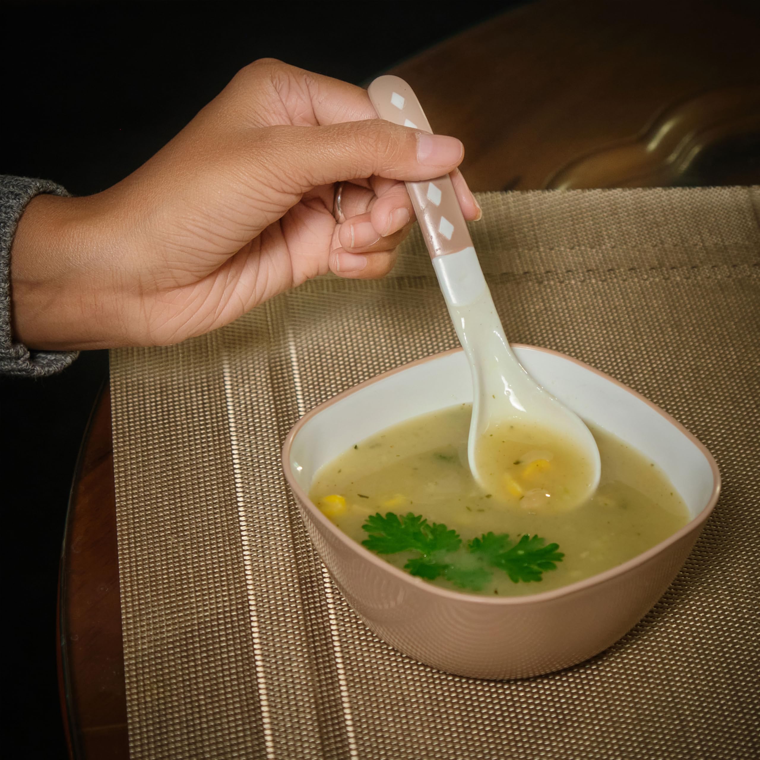 Lumiset Plastic Set Of 4 Square Dessert/Soup Bowls With Matching Spoons For Kitchen & Dining| 100% Food Grade Bpa Free| Unbreaka