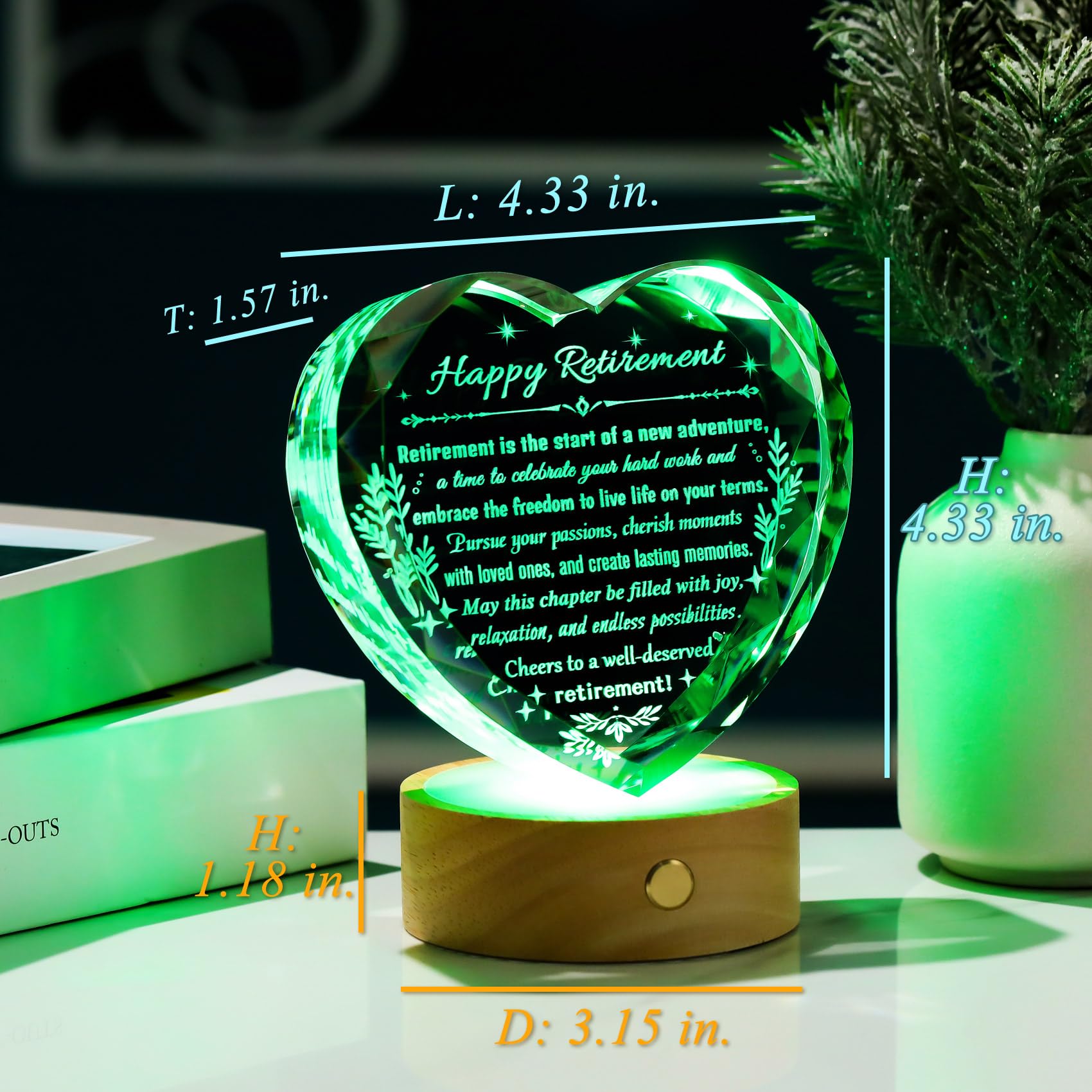 YWHL Retirement Gift for Woman Men, Crystal Heart Shape Happy Retirement Plaque Gifts for Retired Boss Coworker Friends, Going A