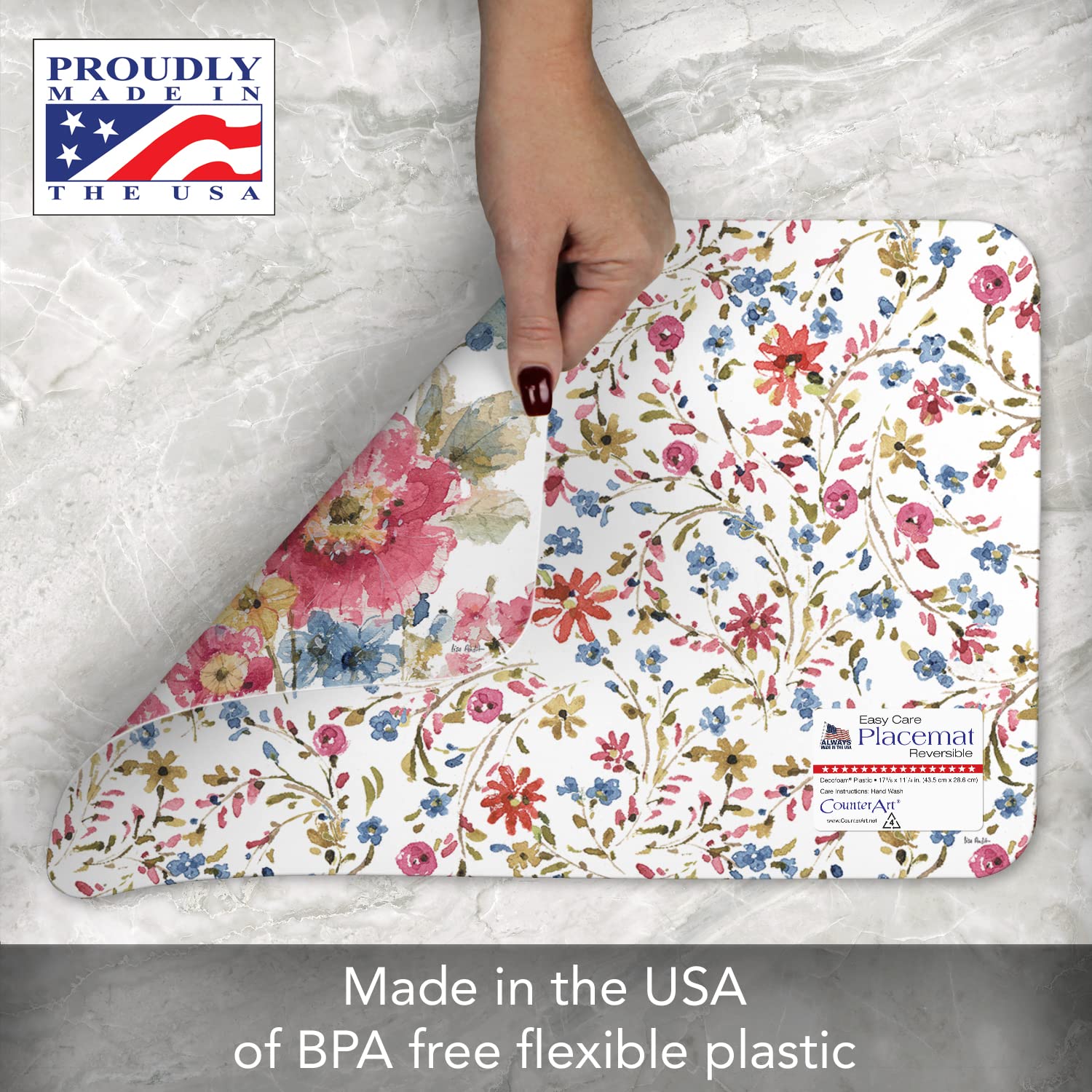 Counterart Summer Garden 4 Pack Reversible Easy Care Flexible Plastic Placemats Made In The Usa Bpa Free Pvc Free Easily Wipes C