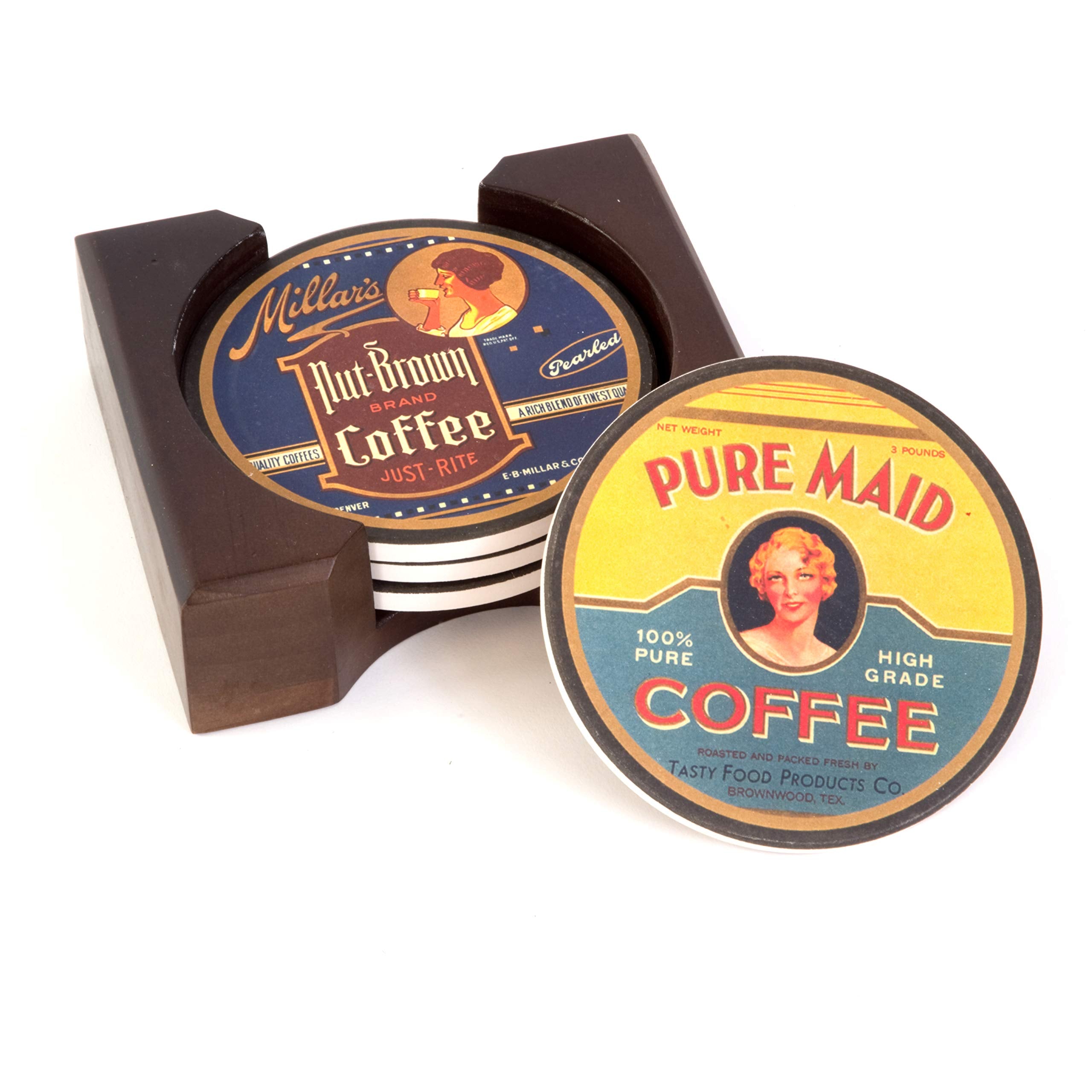 Coasterstone Coffee Labels Absorbent Coasters, Slightly Oversized At 4,25'' Width, Multicolor