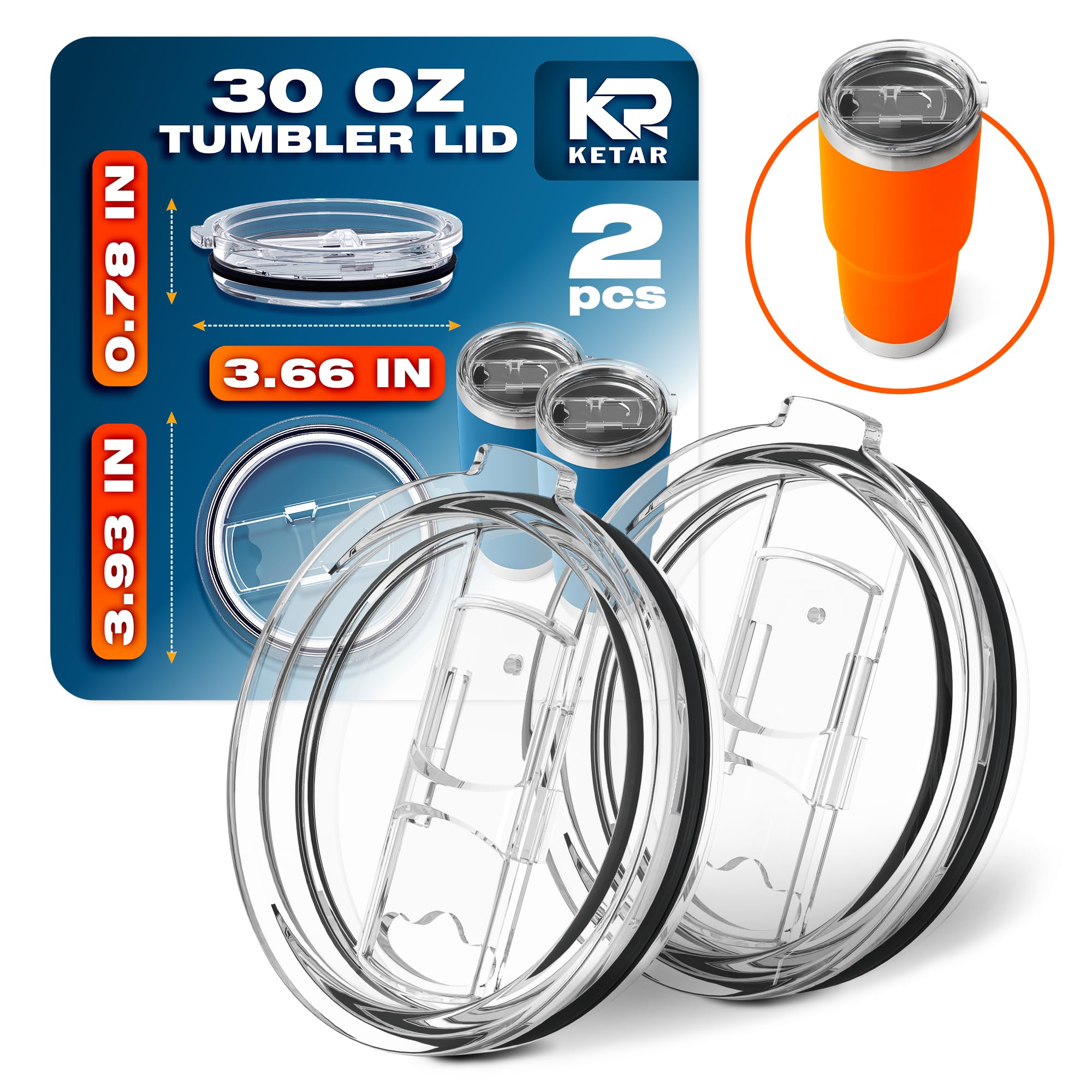 2 Pack Universal 30 oz Tumbler Lids - Sliding Closure Spill-Proof & Splash Resistant Replacement - Compatible with Yeti, Ozark T