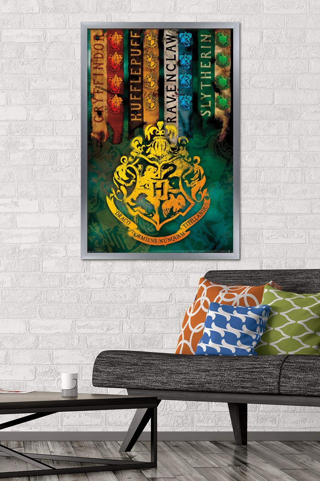 Trends International The Wizarding World: Harry Potter - House Crests Wall Poster, 22.375'' X 34'', Silver Framed Version