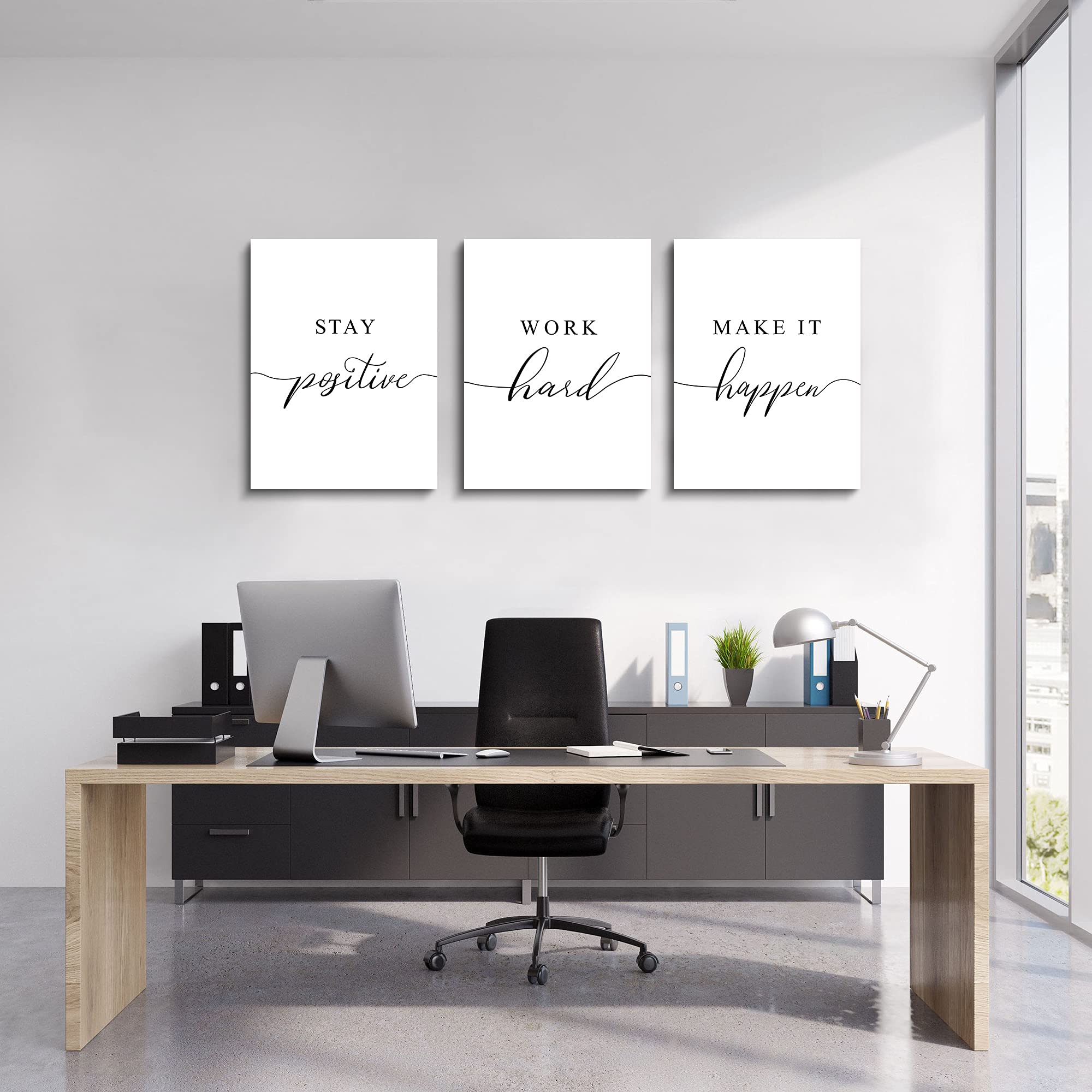 Framed Canvas Wall Art Positive Quote, Office Art, White Large Poster, Motivational Artwork Set Of 3 Prints, Inspirational Poste
