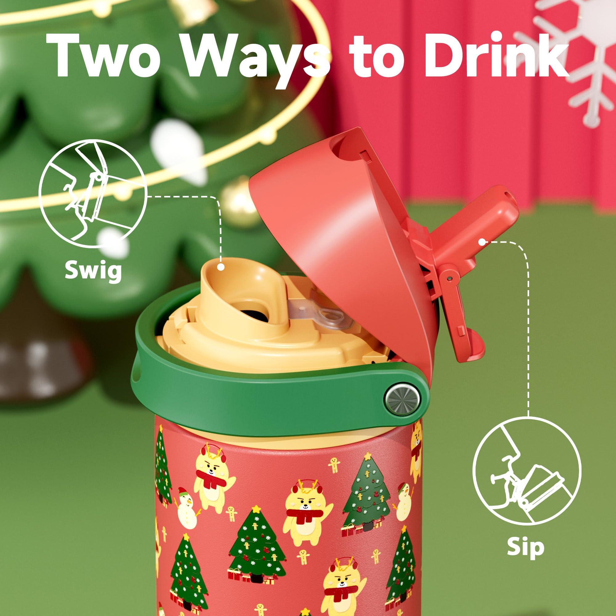 24 oz Christmas Insulated Water Bottle: Meoky Stainless Steel Water Bottle with Straw and Spout Lid - Leak Proof, Cold for 24 Ho