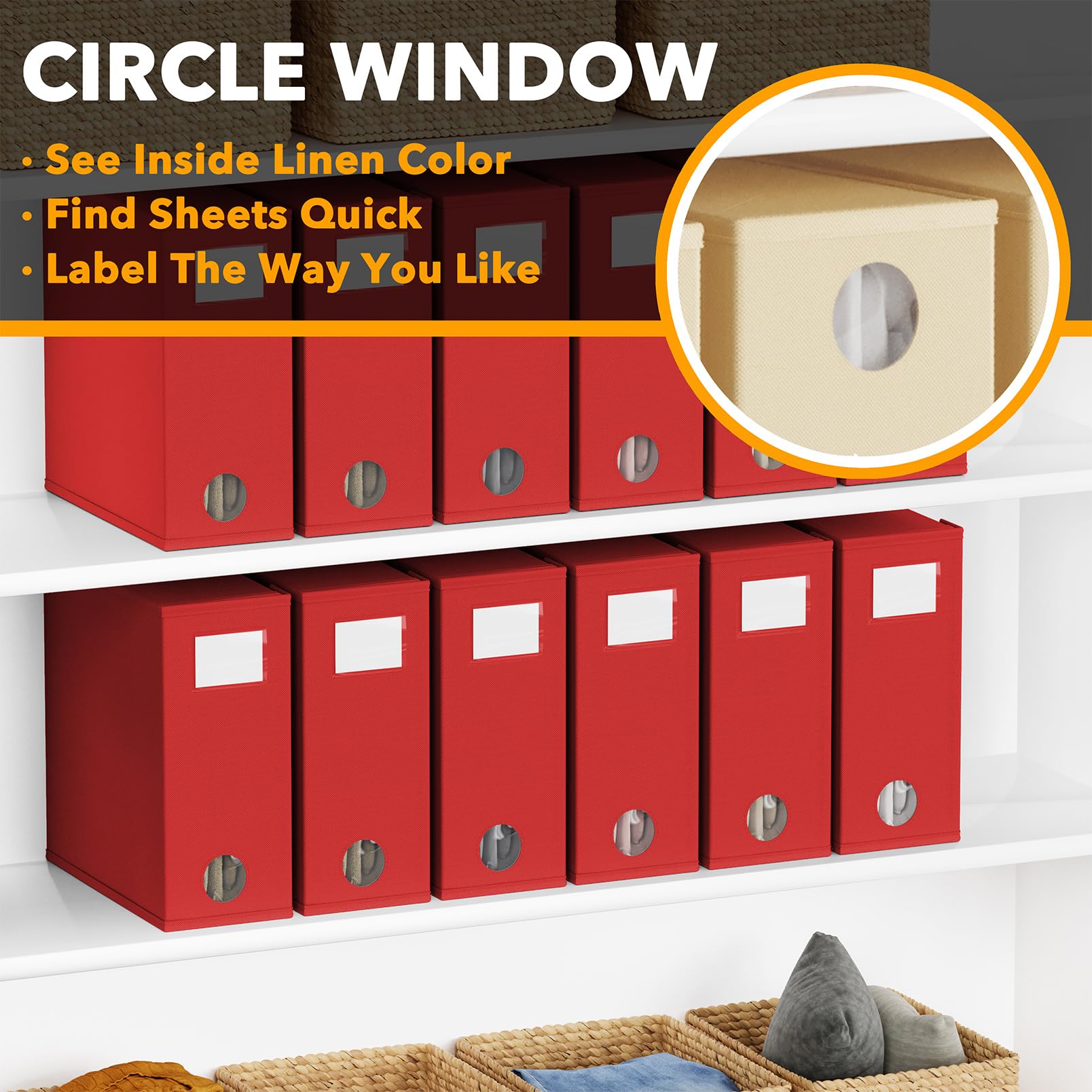 SpaceAid 12 Pack Bed Sheet Organizers and Storage, Foldable Organizer for Linen Closet, Set Folder Keeper With Window XL (Queen