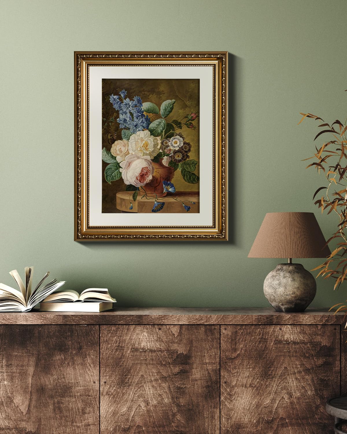 Viyyiea Gold Framed Wall Art Canvas Print Home Decor Vintage Floral Wall Decor Flower Bathroom Art Decor Aesthetic Room Decor Oi