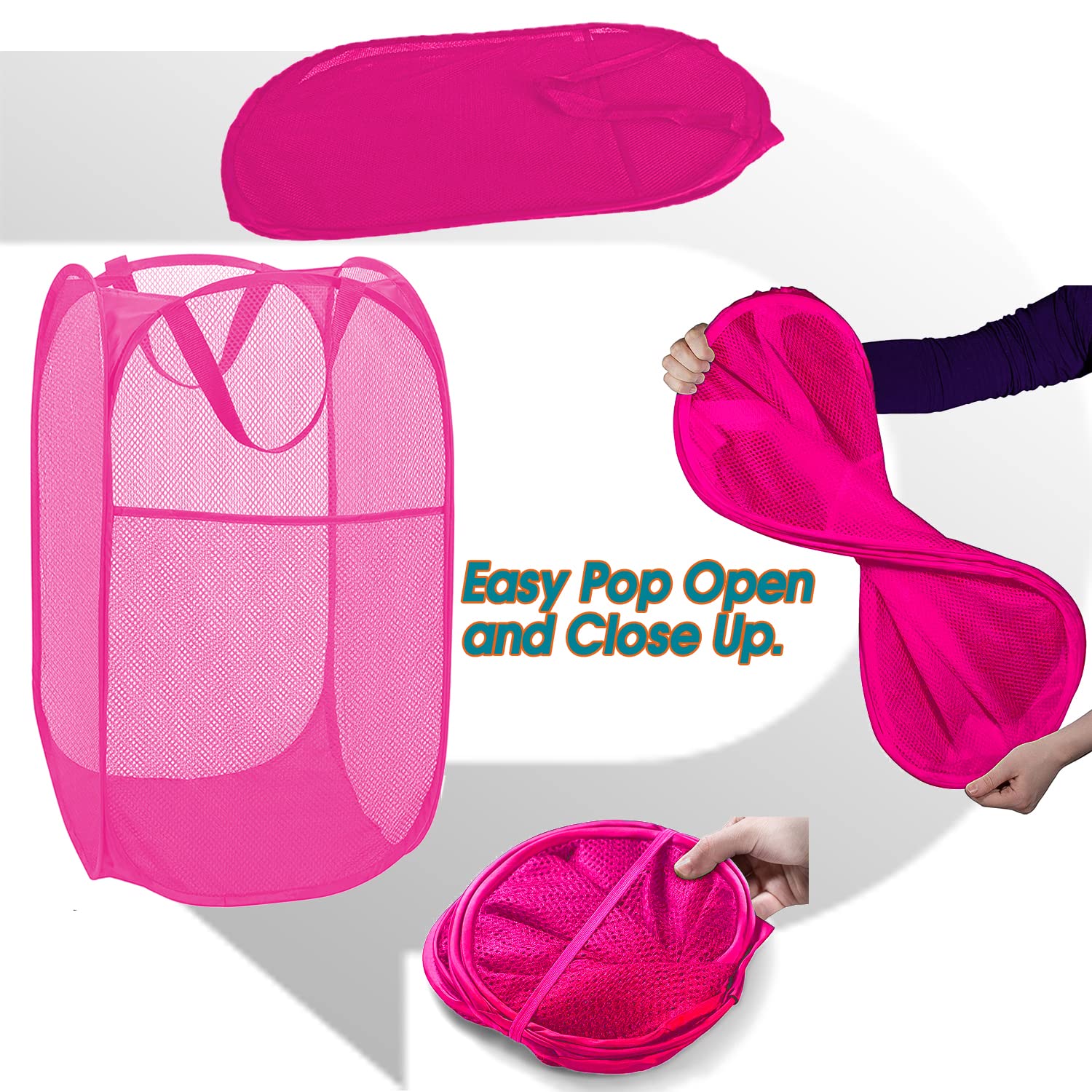 2 Pack Sturdy Mesh Pop Up Laundry Hamper Basket With Side Pocket For Laundry Room, Bathroom, Kids Room, College Dorm Or Travel B