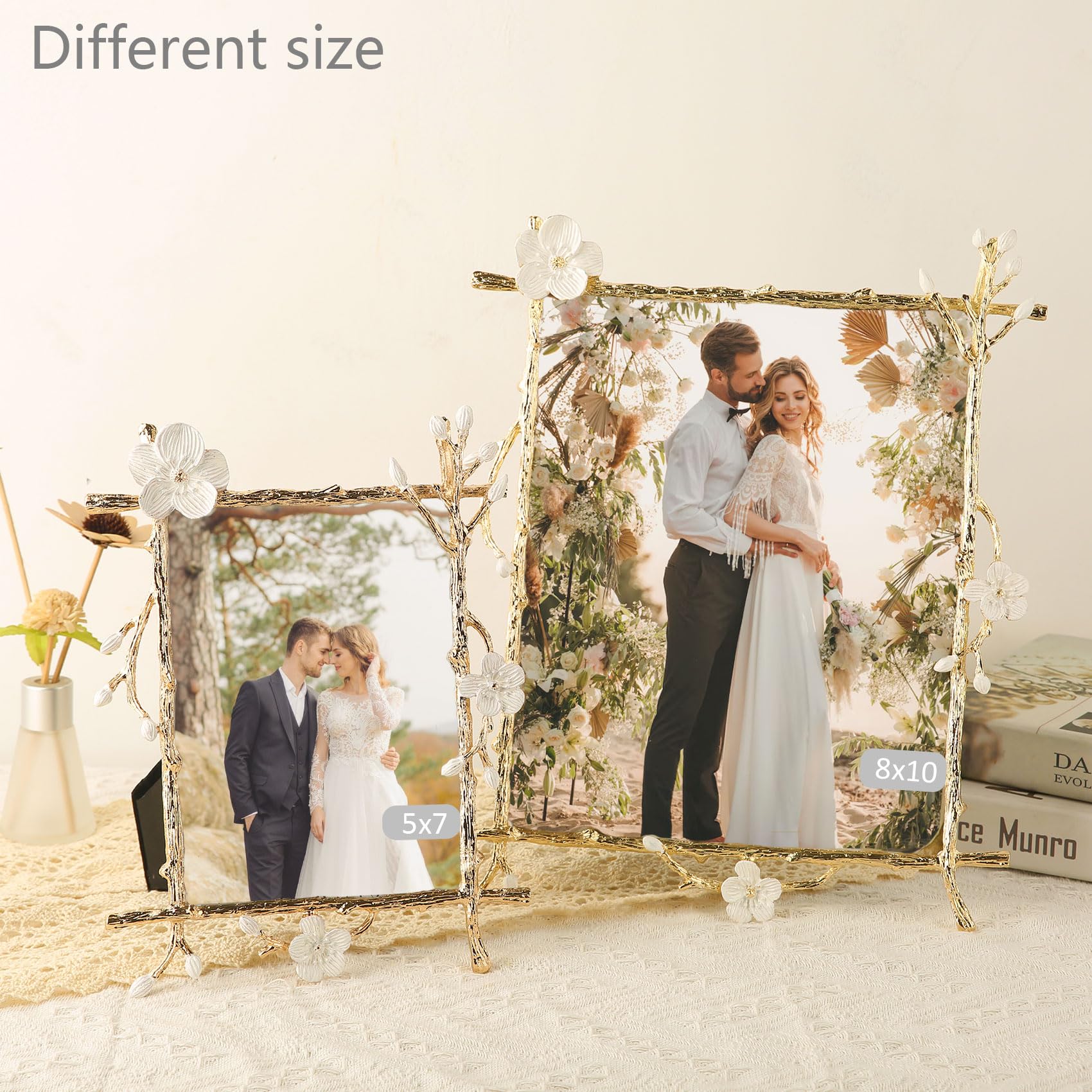 Goutangen 8x10 Gold Picture Frame Decor Ornate White Floral Photo Frames with High Definition Glass Front, Art Decor Tabletop Di