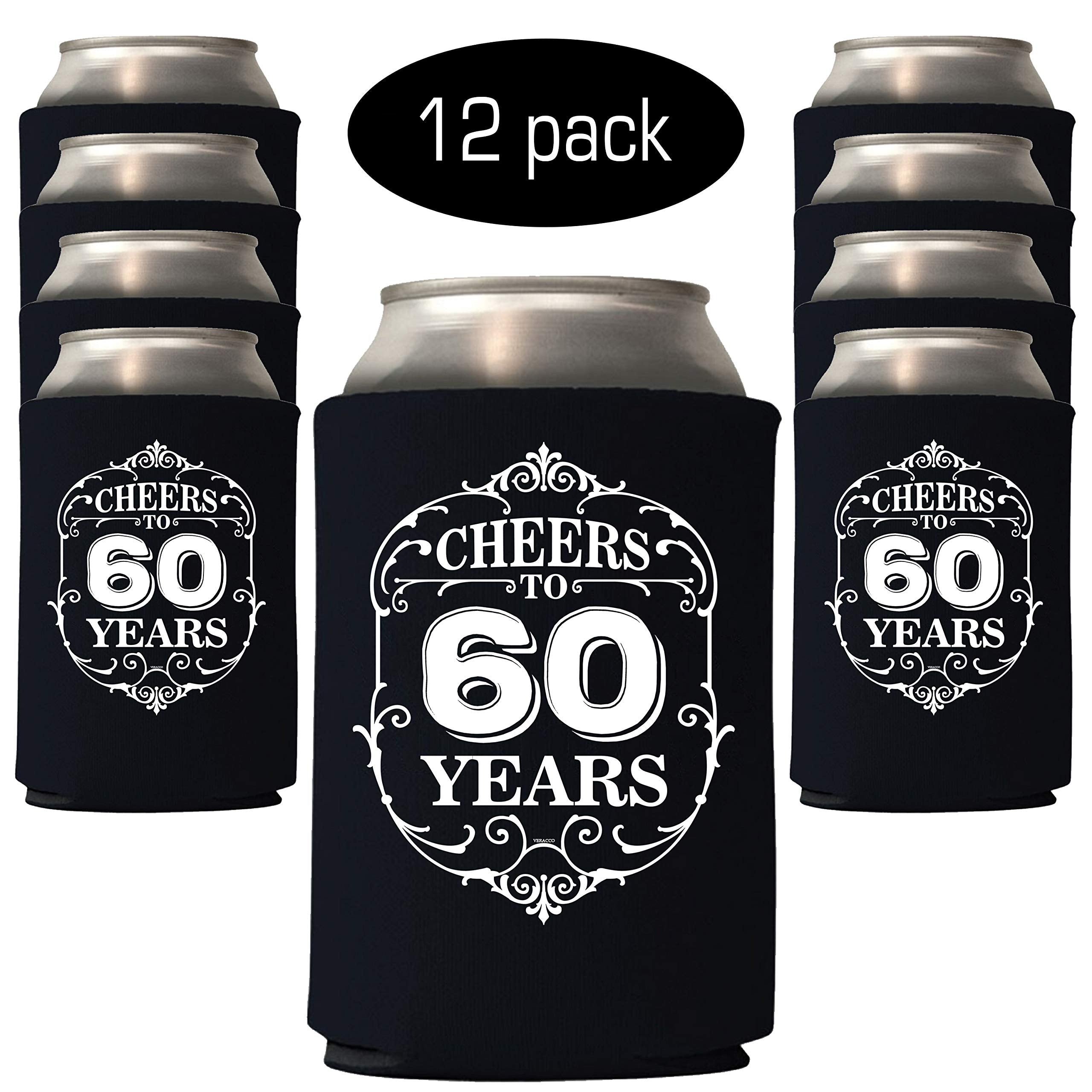 Veracco Cheers To 60 Years 60Th Birthday Gift Sixty And Fabulous Party Favors Decorations Can Coolie Holder (Black, 6)