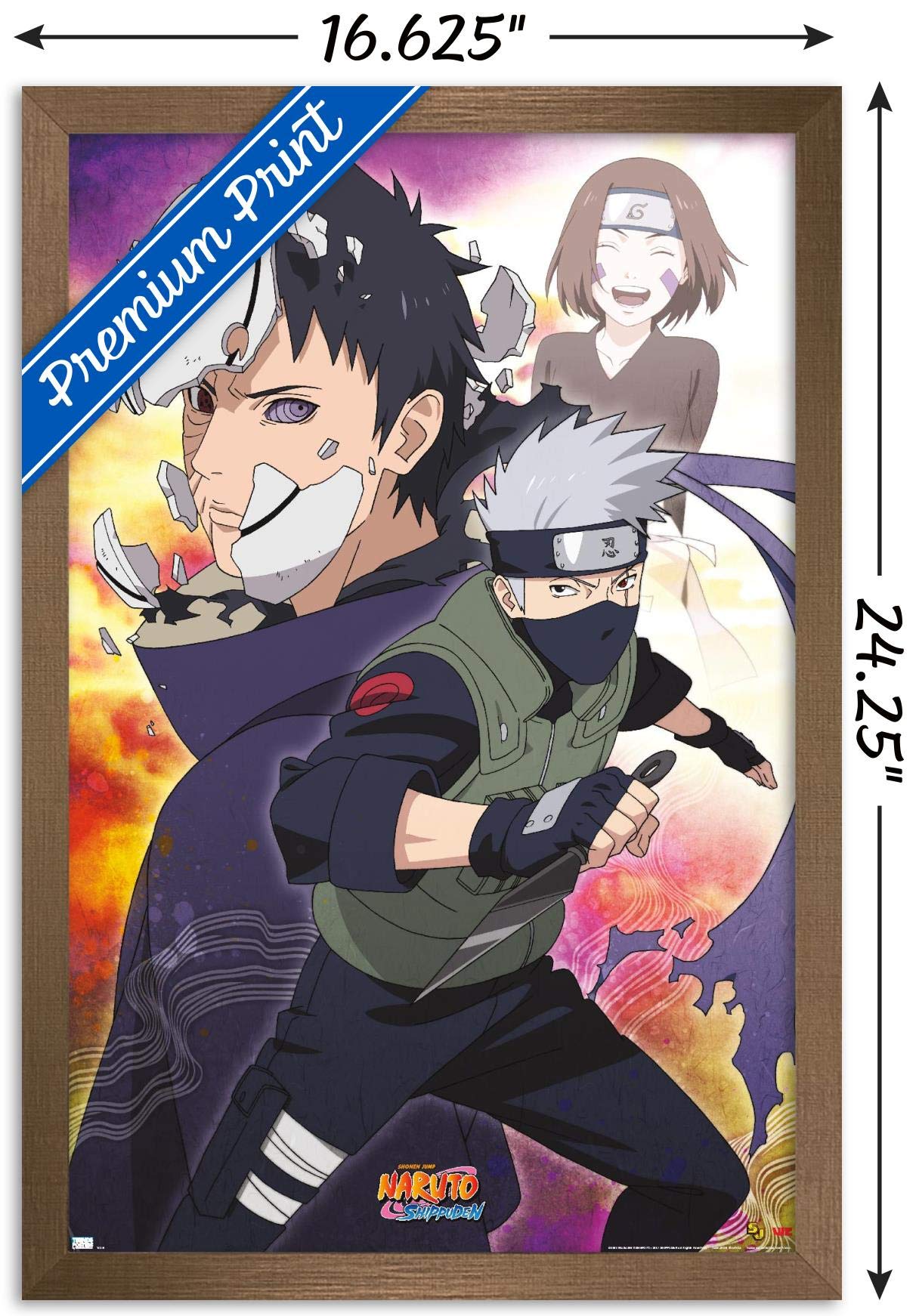 Trends International Naruto Shippuden - Kakashi Wall Poster, 14.725'' X 22.375'', Bronze Framed Version