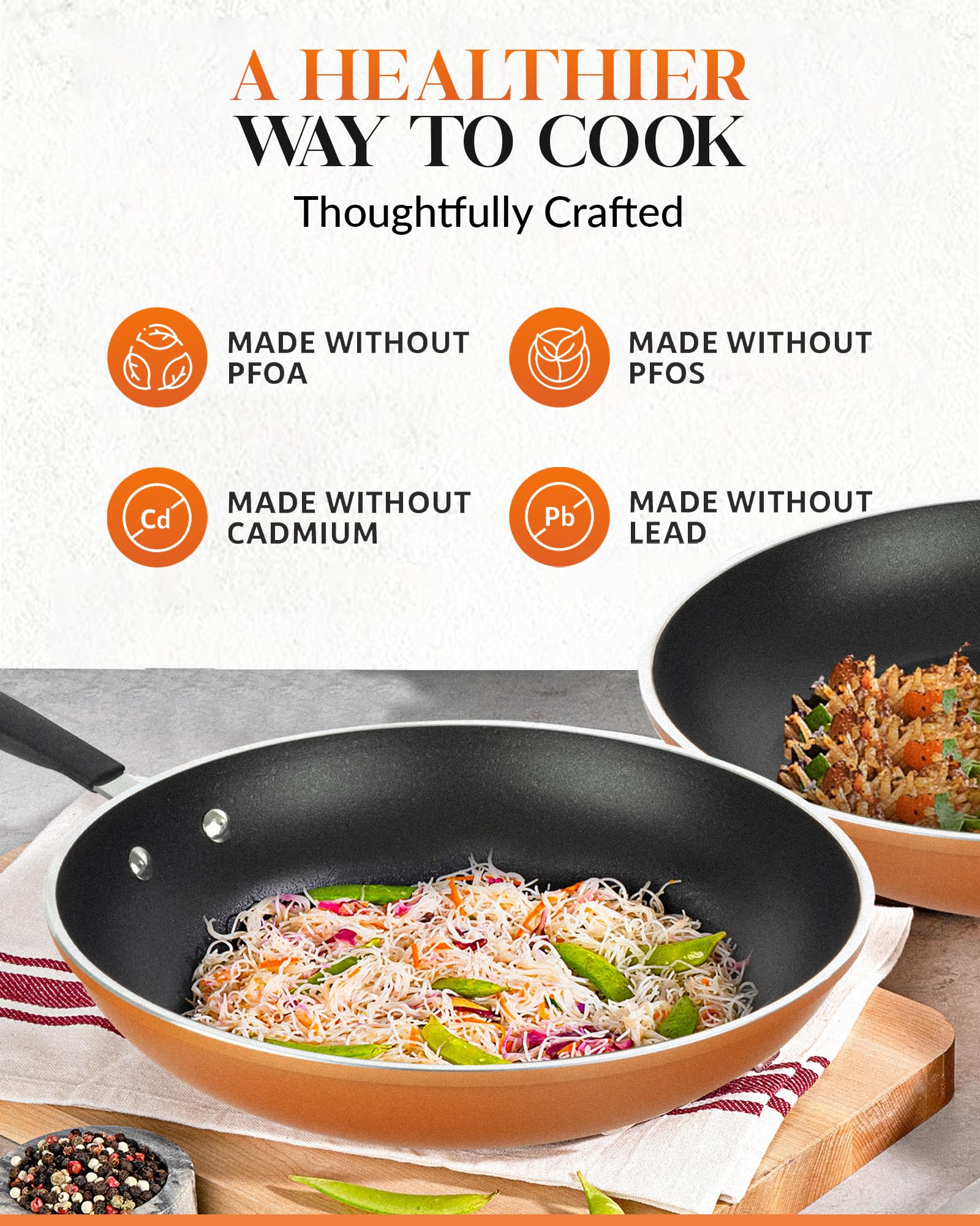 GOTHAM STEEL Copper Cast Frying Pan Set, 3 Piece Nonstick Copper Fry Pans, 8   , 10    & 12    Nonstick Frying Pans, Nonstick Sk