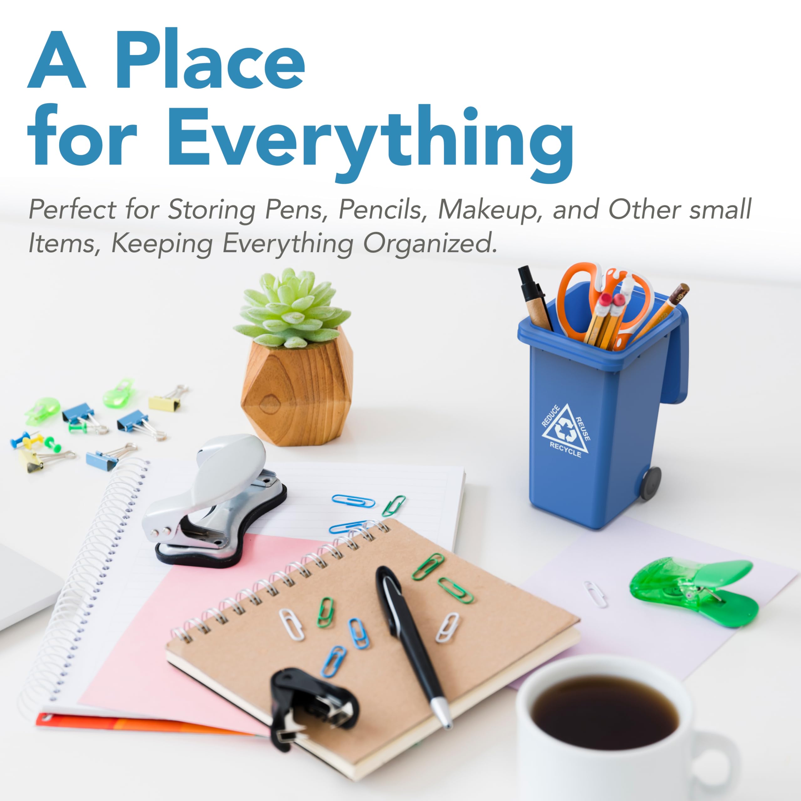 Wiosi Mini Garbage Trash Pen Holder For Desk | Tiny Recycle Bin Pencil Holder Green & Blue, Pack Of 2 | Storage For Pencil & Pen