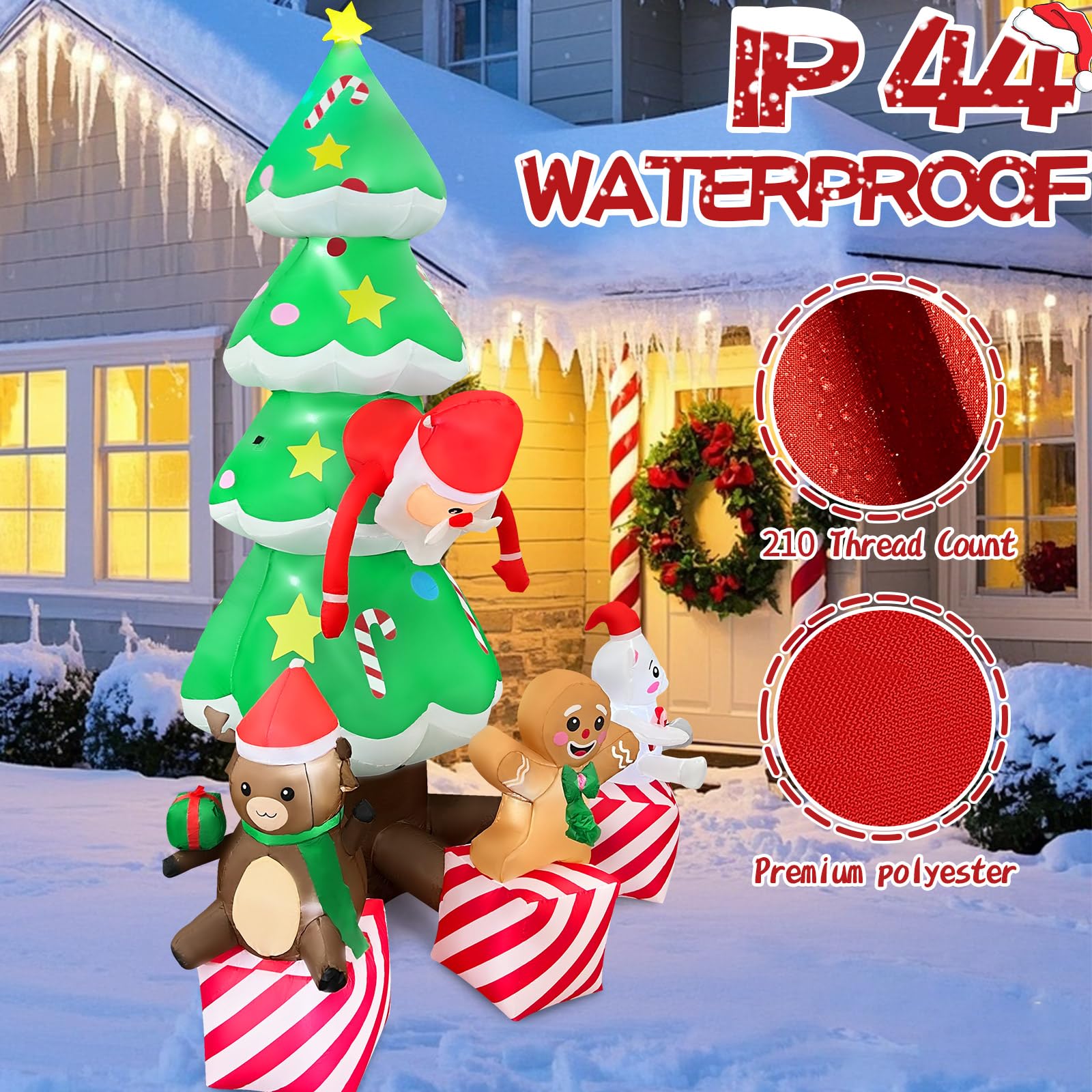 GIGLIM 2025 Inflatable Christmas Tree 8FT Christmas Tree Inflatables Combined with Santa Claus and Friends Christmas Blow Up Out