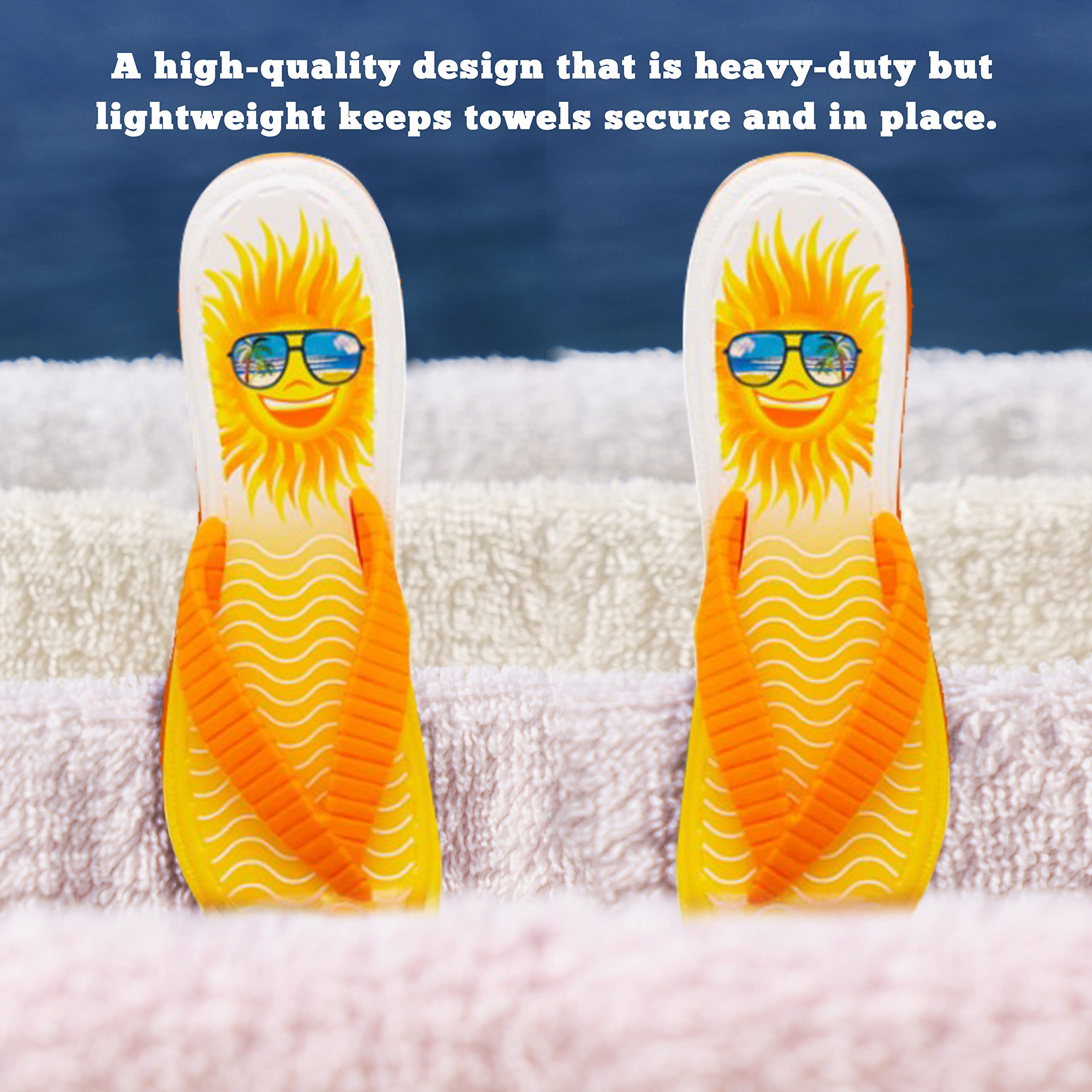 PERFORMORE Flip Flop Beach Towel Clips (Yellow)  Set of 2  Portable Towel Holder Clips  Secure Clips for Beach Chairs Deck Patio Pool Boat Cruise Lounge Chair Accessories
