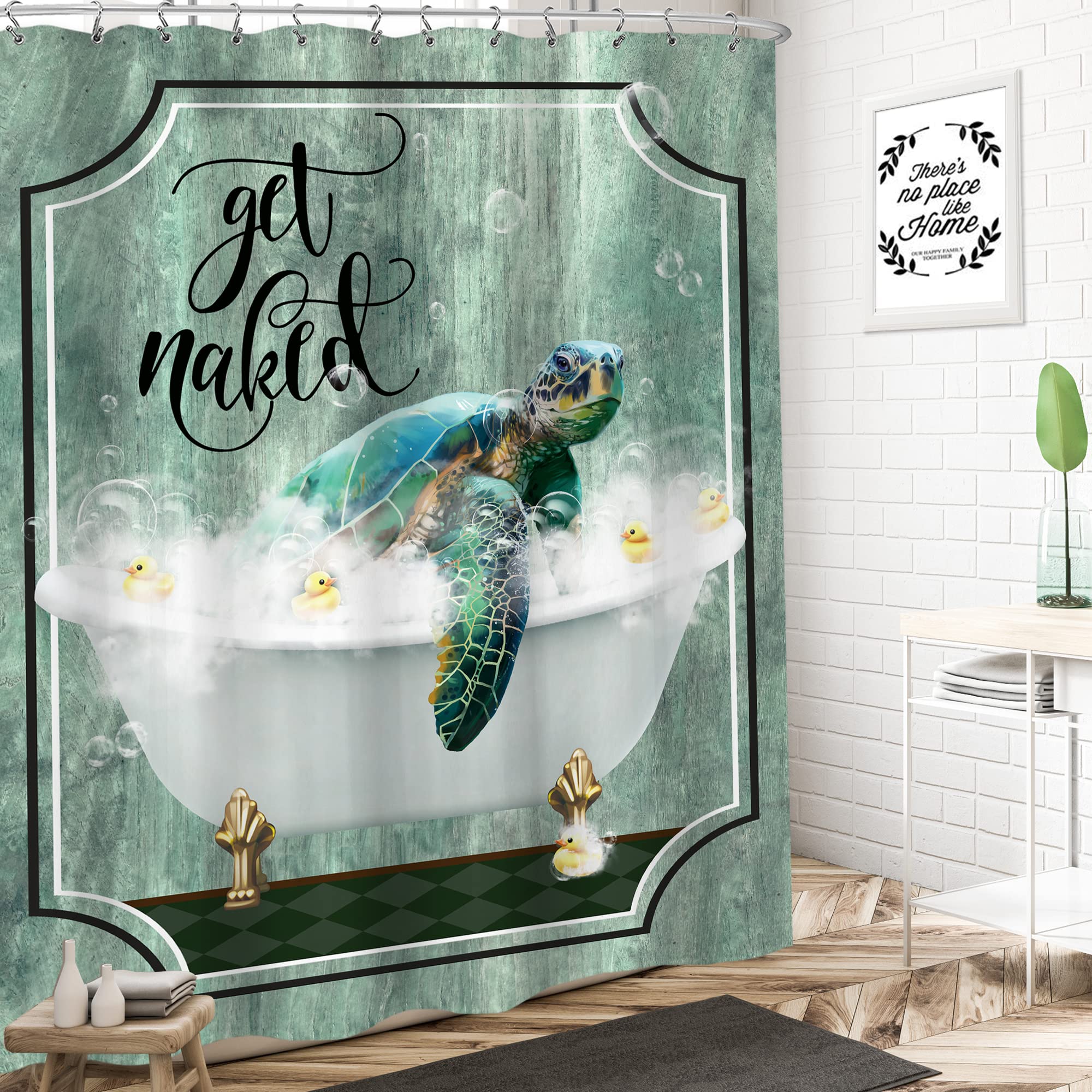 Lightinhome Watercolor Sea Turtle Shower Curtain 60Wx72H Inches Funny Get Naked Tortoise Yellow Duck Ocean Beach Themed Bathroom