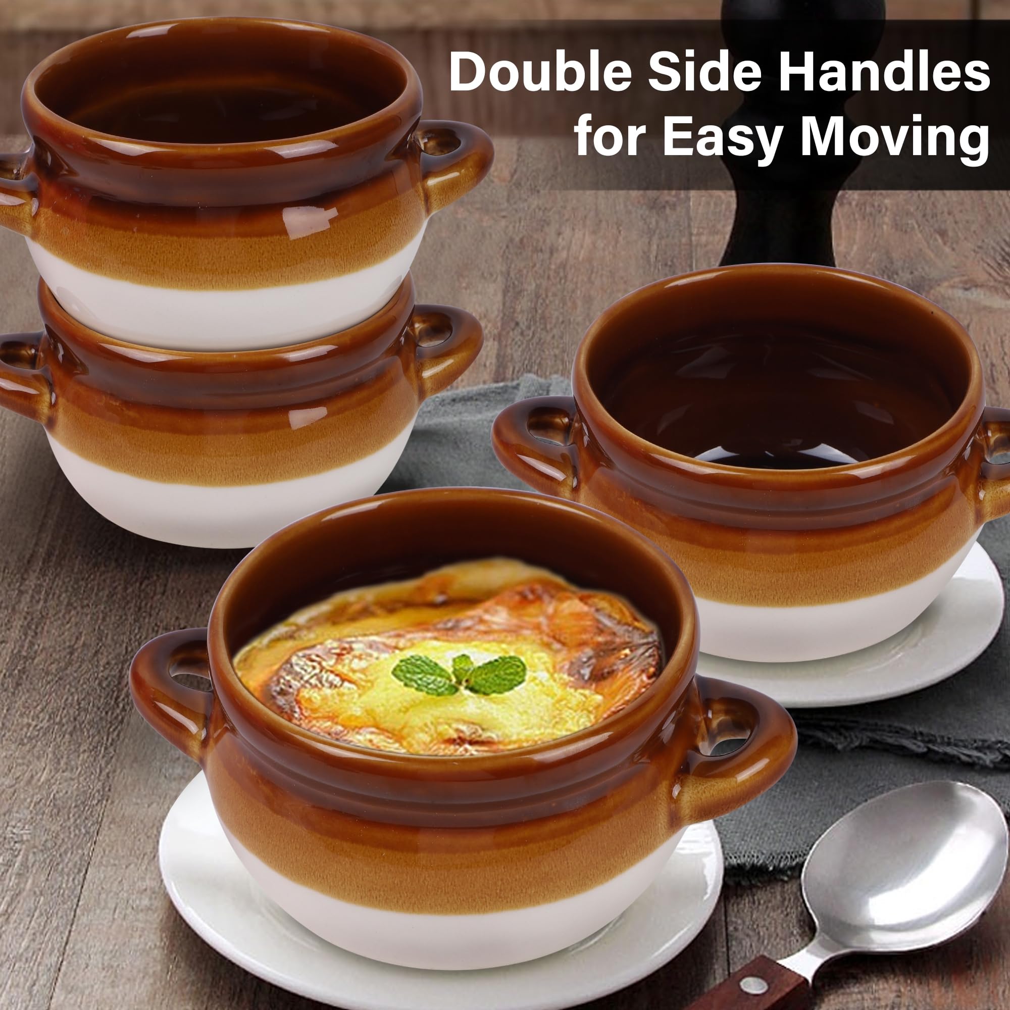 Adroiteet French Onion Soup Crocks, 4 Pack 16 Oz French Onion Soup Bowls Oven Safe, Large Ceramic Soup Bowl With Handles