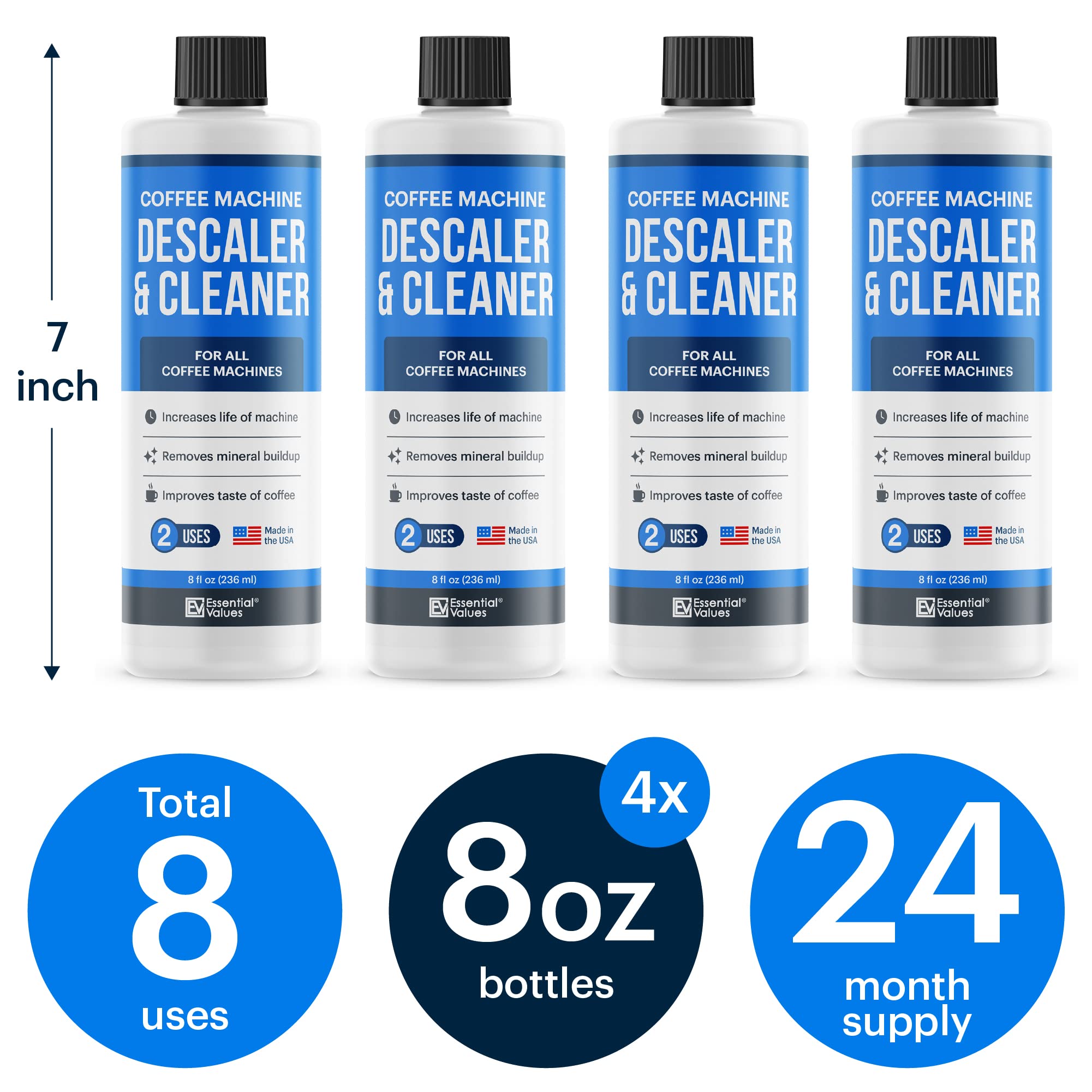 Descaling Solution (8 Uses) Coffee Machine Descaler Cleaner | Compatible with Breville Keurig Nespresso Delonghi & More | Liquid To Descale Automatic Coffee Makers & Espresso Machines