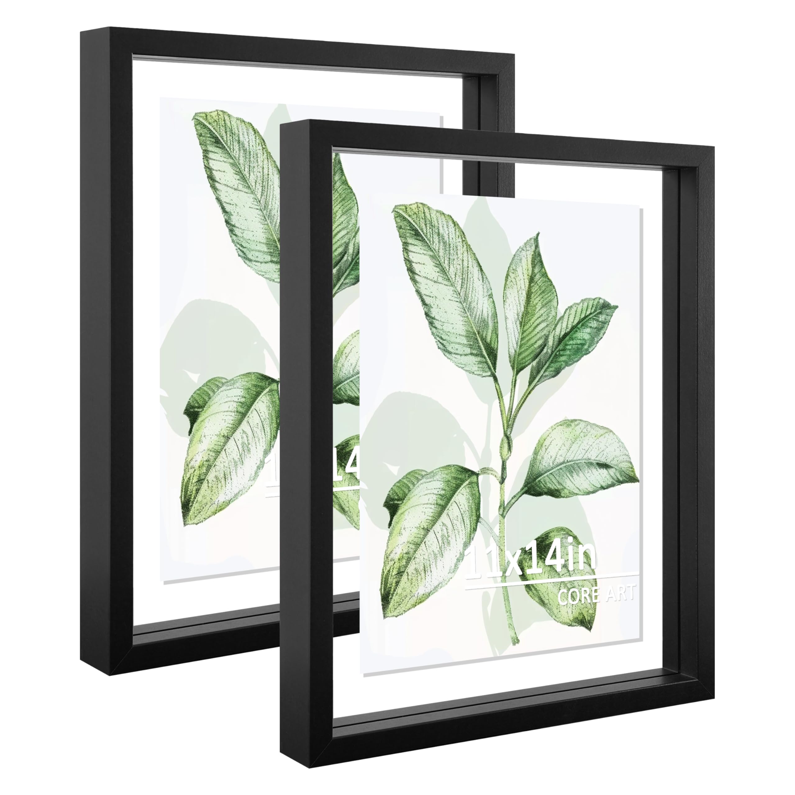 CORE ART 11x14 Floating Picture Frame Set of 2,Double Plexglass Floating Frame for 8x10,5x7 Pictures,Wall or Tabletop Display,Bl