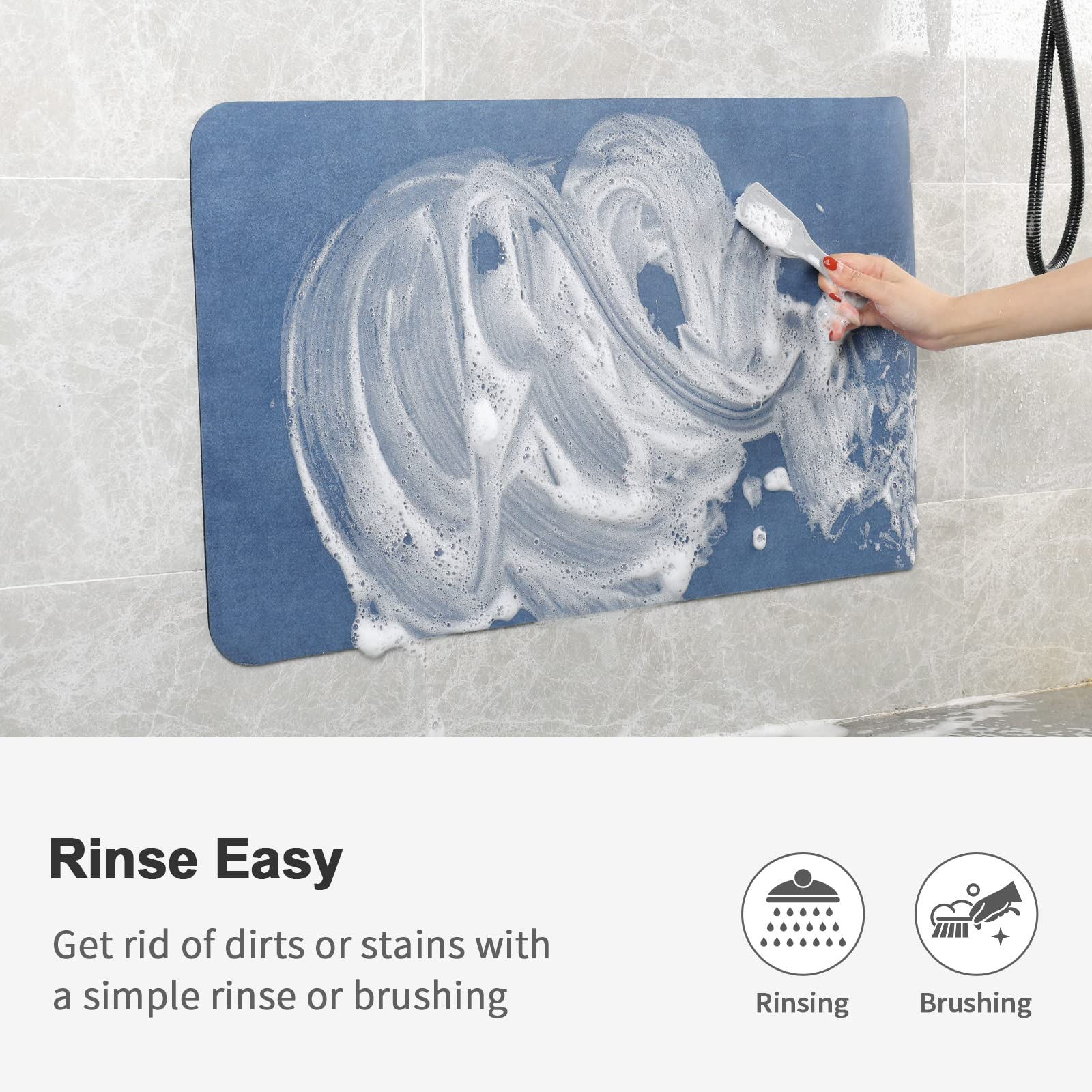 Stiio Bath Mat For Bathroom, Flat Bath Rug Super Absorbent Quick Dry, Non Slip Thin Bathroom Mats Fit Under Door, Easy Clean Was