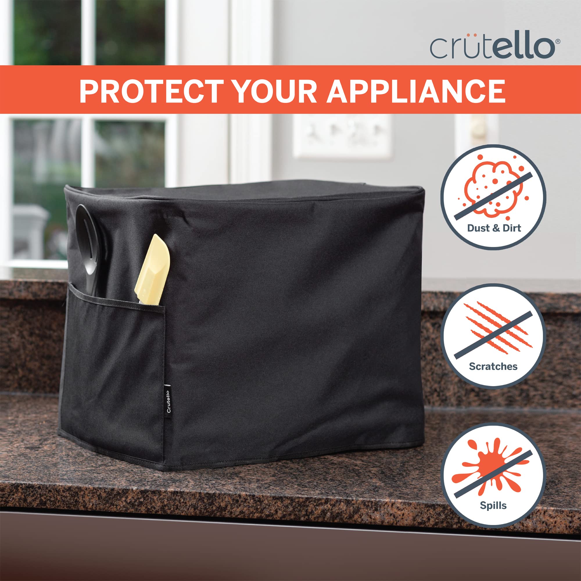 Crutello Air Fryer Cover With Storage Pockets For 4 Quart Fryer, Air Fryer Storage Bag - Small Appliance Dust Covers - Black Air