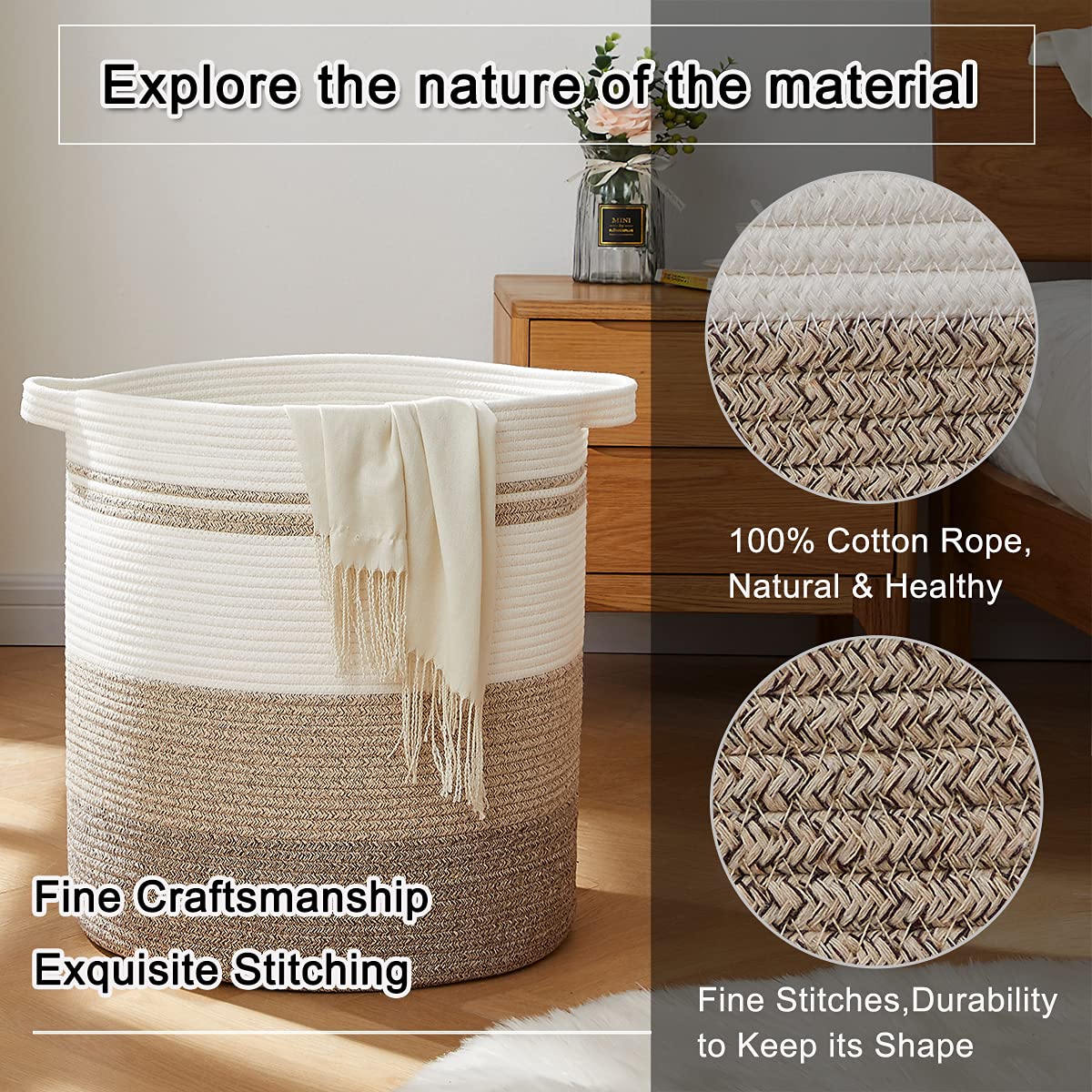 OIAHOMY 80L Laundry Baskets Hamper with Handles Decorative Basket for Living room Woven Storage Basket for Toys Bin Pillows  Blankets Clothes-20x18in-Gradient Yellow