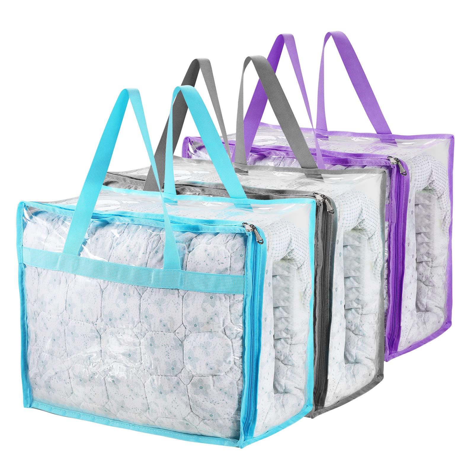 Jiagemei 3Pc Vinyl Storage Bags For Sheet, Thin Blanket, Sofa Pillow, Clothes (Mixed)