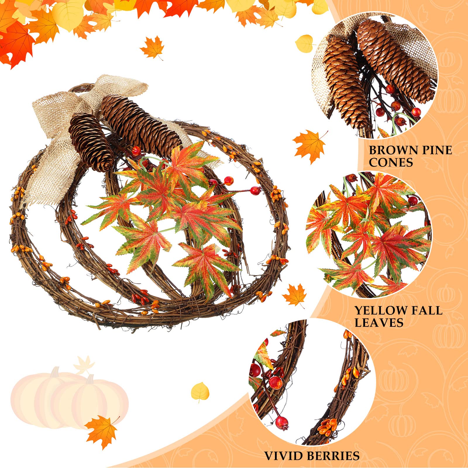 Fall Wreaths for Front Door Grapevine Pumpkin Wreath Thanksgiving Fall Door Decorations for Thanksgiving Autumn Harvest Festival