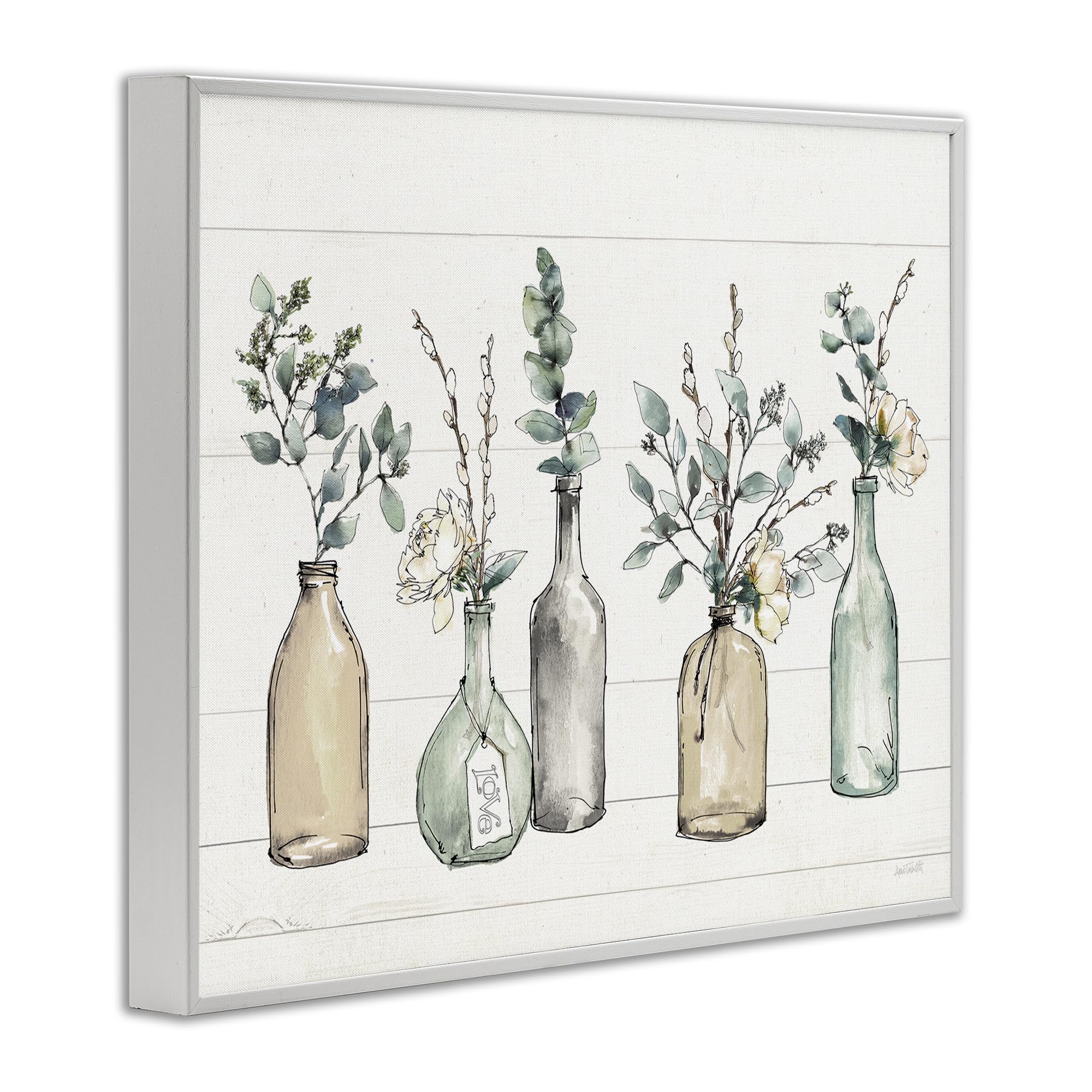 Stupell Industries Bottles and Plants Farm Wood Textured  Design by Anne Tavoletti Wall Art  24 x 30  Multi-Color  White Framed