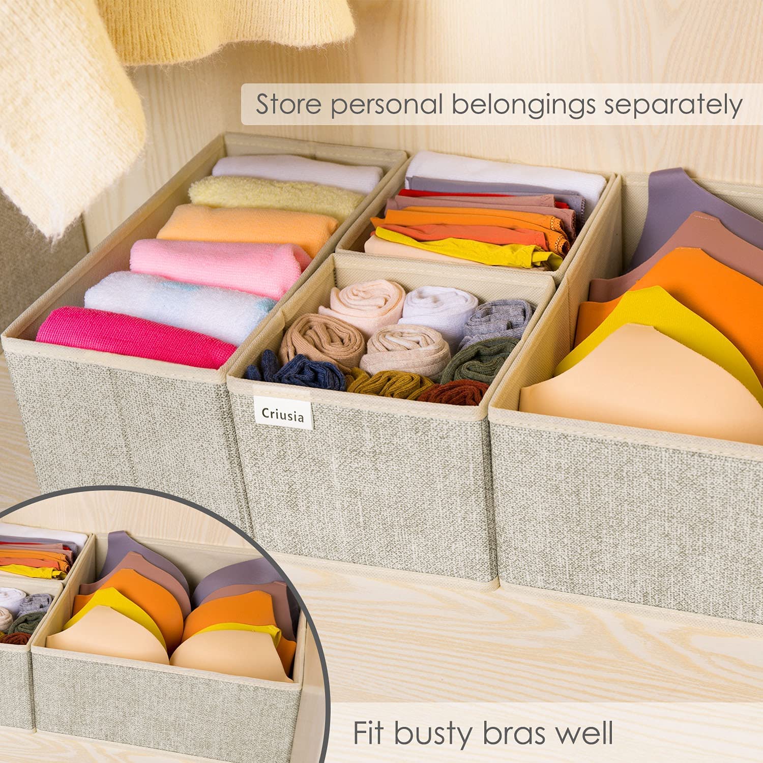 Criusia Underwear Drawer Organizer, 6 Set Foldable Underwear Drawer Organizer and Closet Dividers,Storage Box for Clothes, Socks