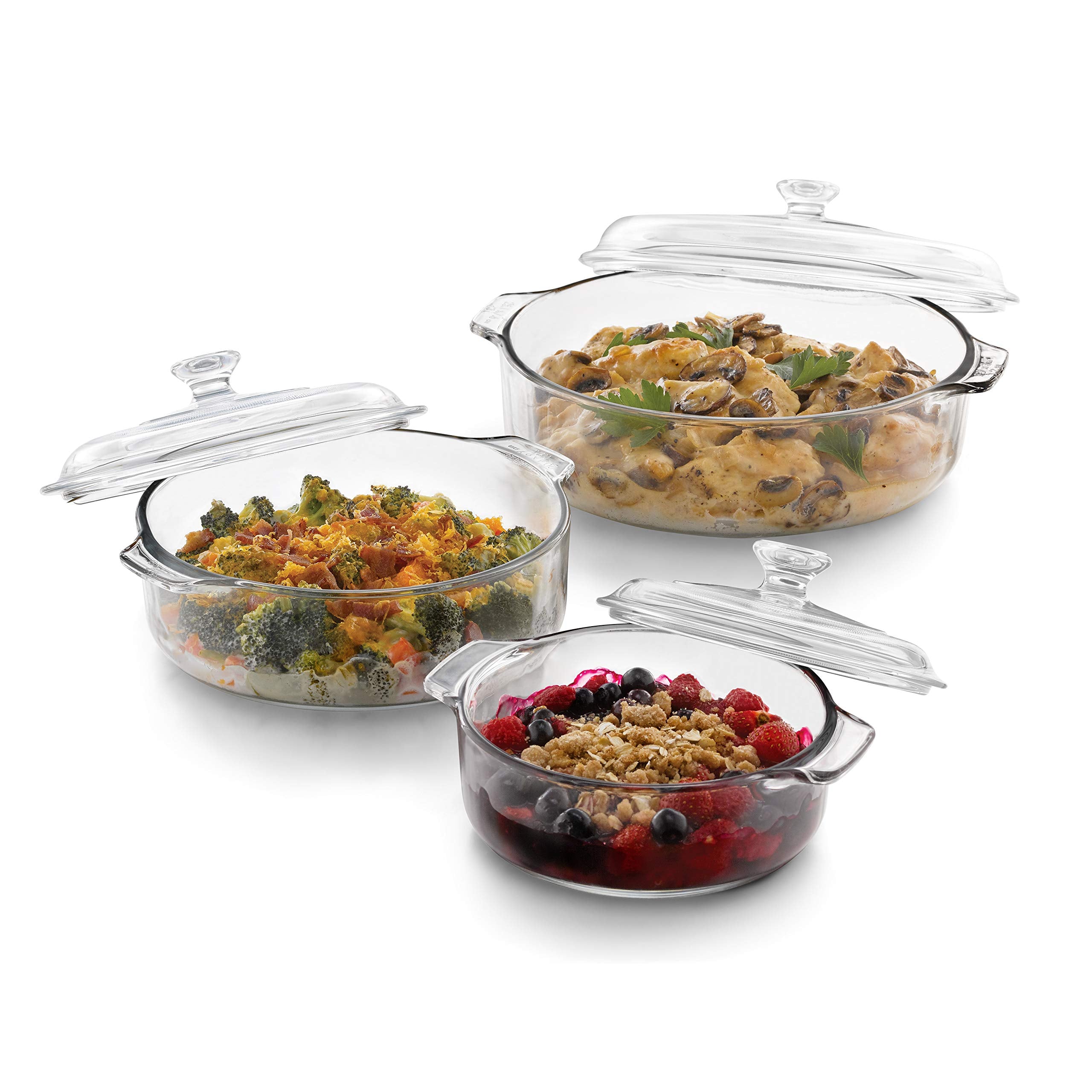 Libbey 56030 Baker'S Basics 3-Piece Covered Casserole Dishes, Versatile Glass Baking Dishes For Oven, Clear Lead-Free Casserole