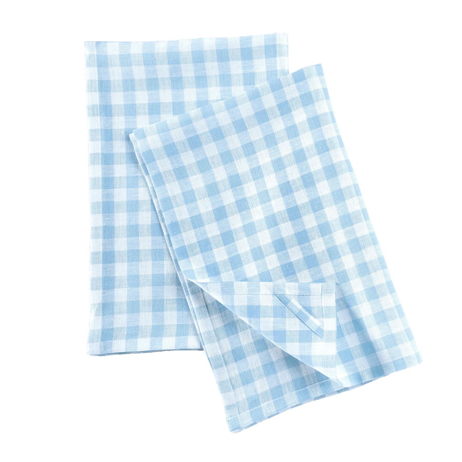 Solino Home Linen Kitchen Towels Set Of 2 - Blue Bell 17 X 26 Inch - 100% Pure Linen Gingham Check Kitchen/Tea Towels - Machine