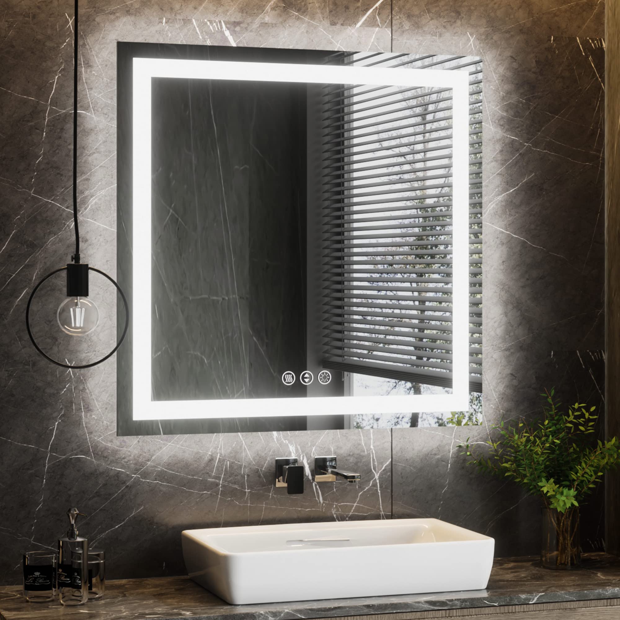 Iskm Led Bathroom Mirror 36X 36 Inch Front And Backlit Square Mirror For Wall Anti-Fog Dimmable Memory Function Mirror Waterproo
