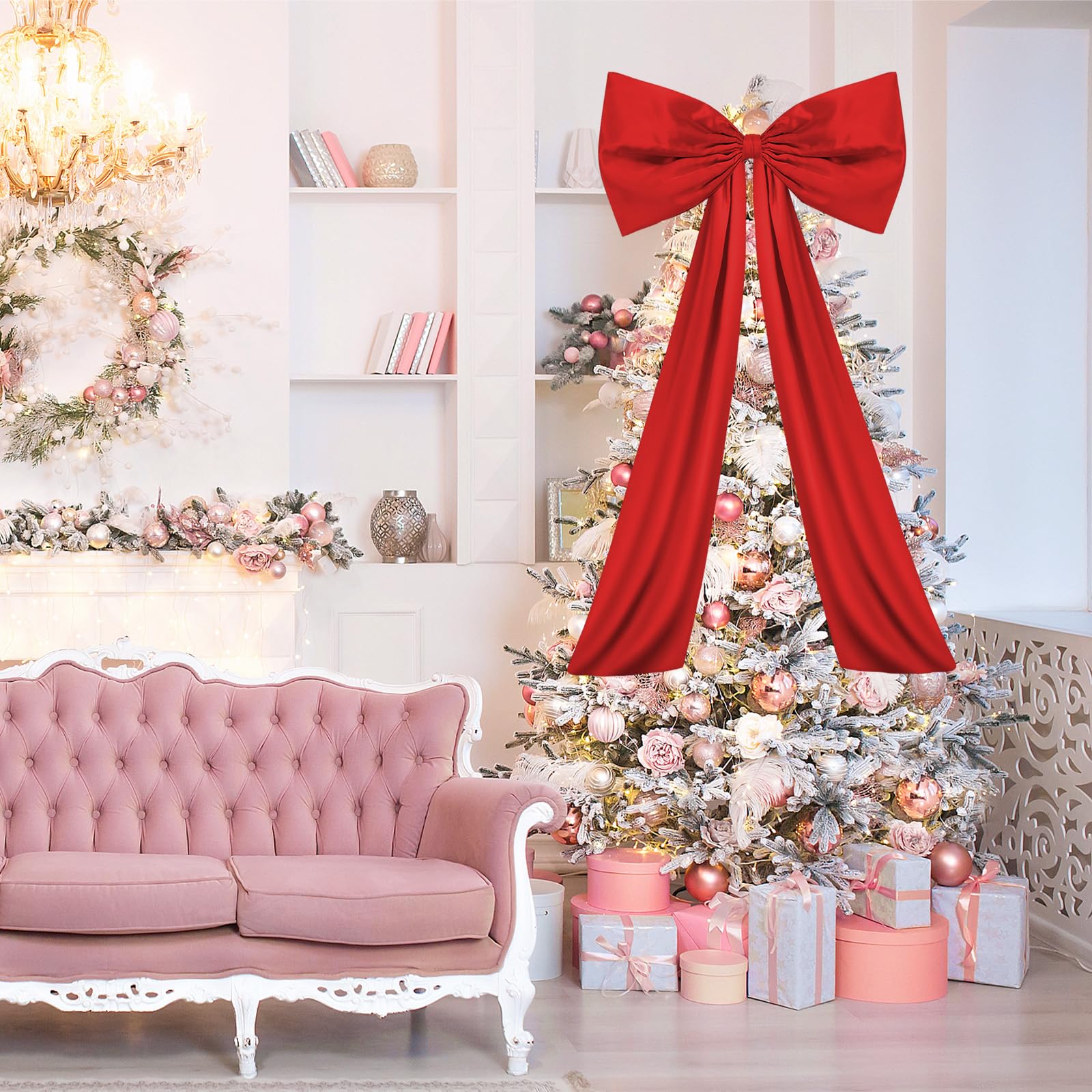 Wavwavw Bow Decor Large Bow for Room, Coquette Giant Ribbon Tie for Birthday Party Backdrop Wall Decor(Red,24 x 36 Inches)
