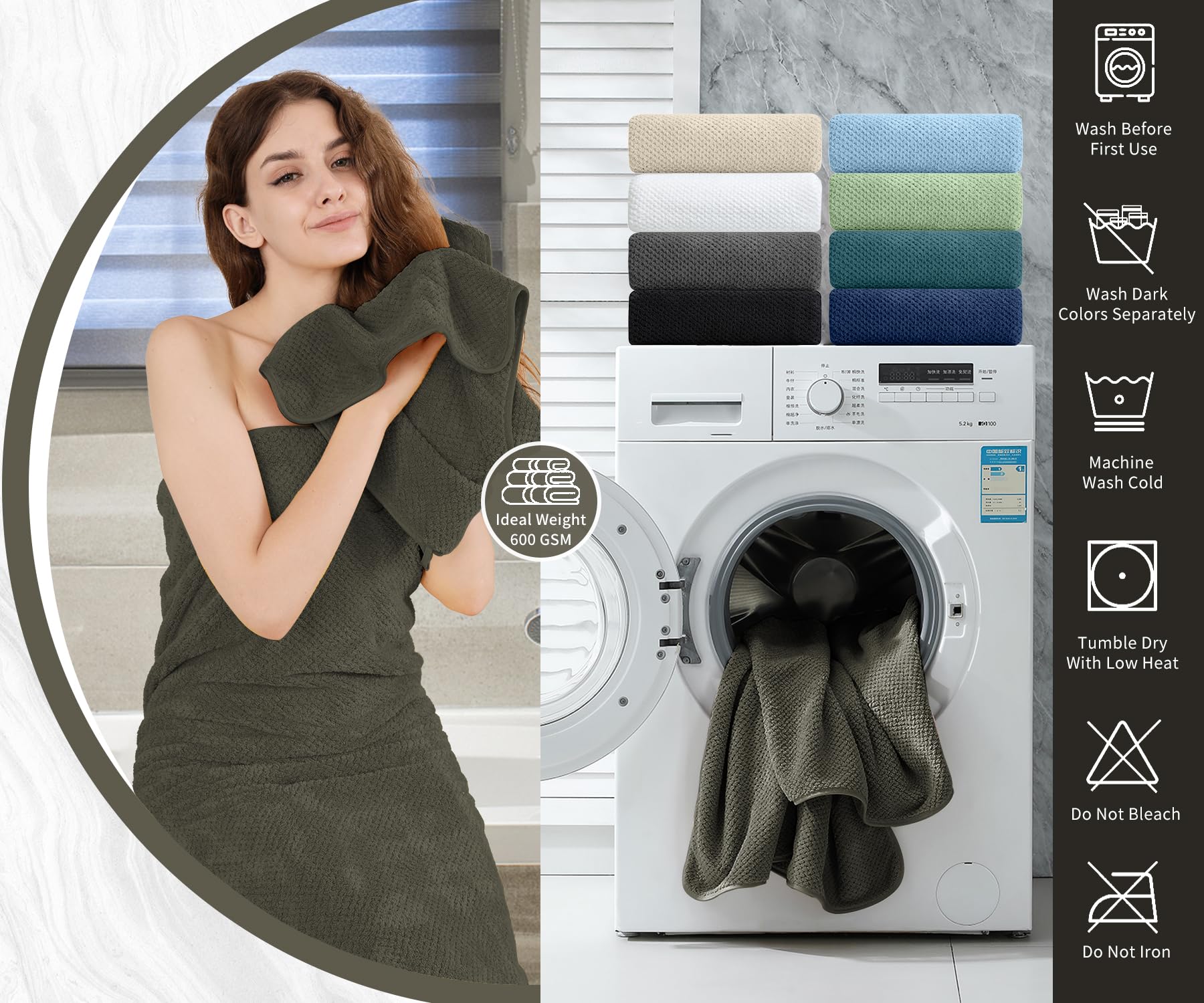 8 Piece Bathroom Towel Set Brown |2 Oversized Large Bath Towels Sheet,2 Hand Towels And 4 Washcloths| 600Gsm Ultra Soft Luxury P