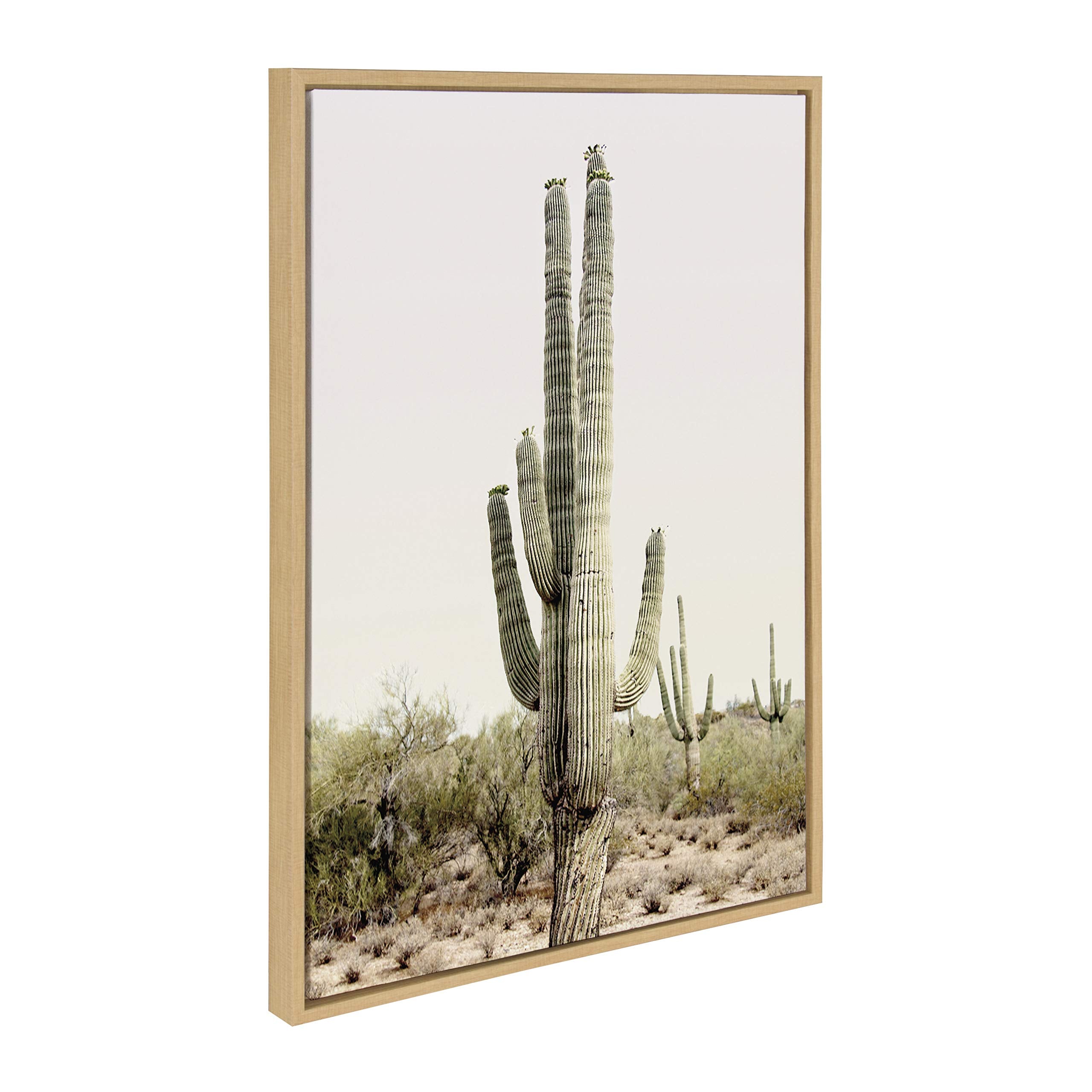 Kate And Laurel Sylvie Sunrise Cactus Framed Canvas Wall Art By Amy Peterson, 23X33 Natural, Peaceful Art For Wall