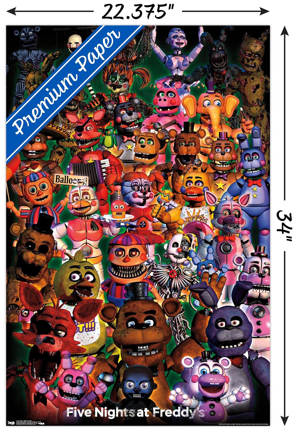 Trends International Five Nights At Freddy'S - Ultimate Group Wall Poster, 22.375'' X 34'', Premium Unframed Version