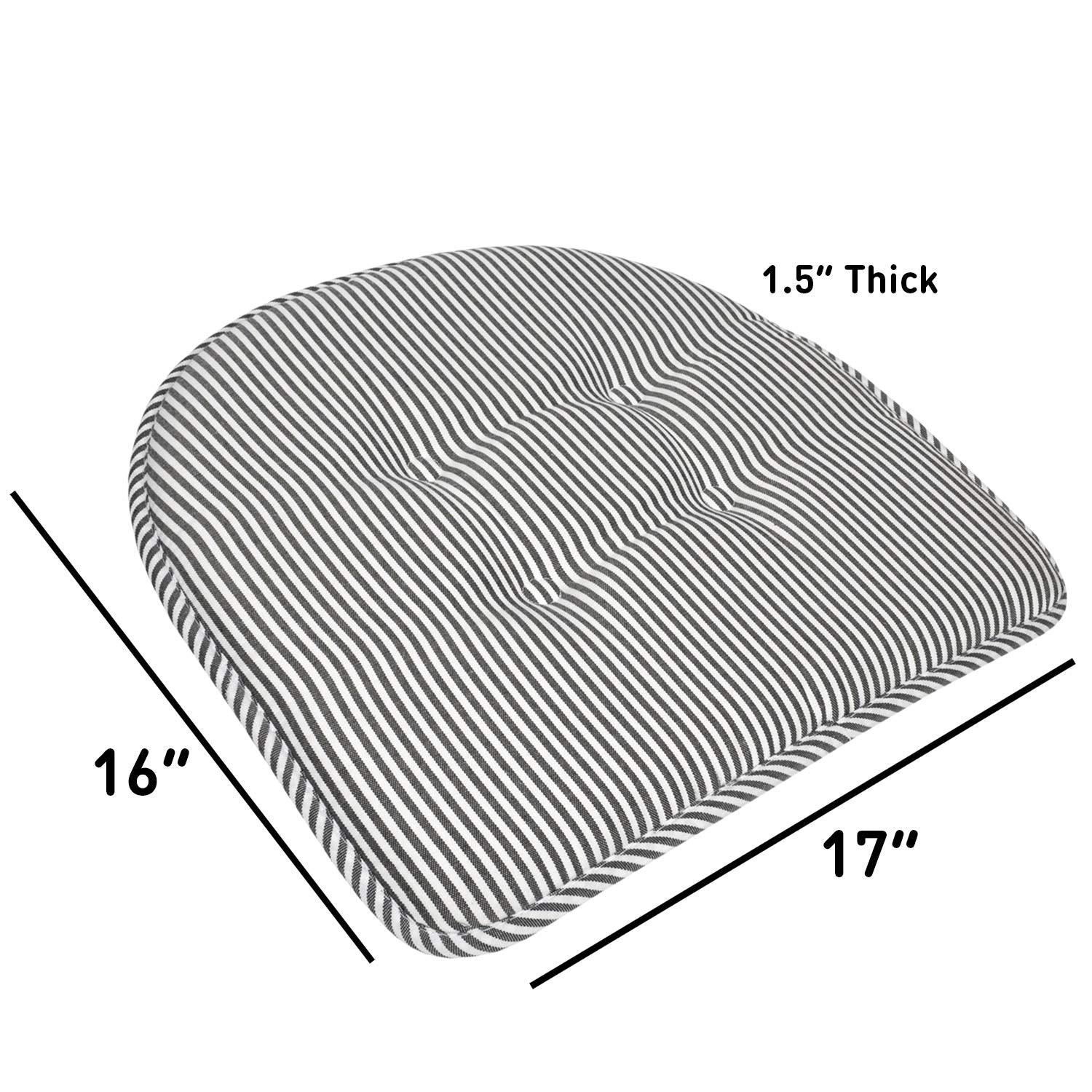Sweet Home Collection Chair Cushion Memory Foam Pads Tufted Slip Non Skid Rubber Back U-Shaped 17 x 16 Seat Cover, 6 Pack, Pinst