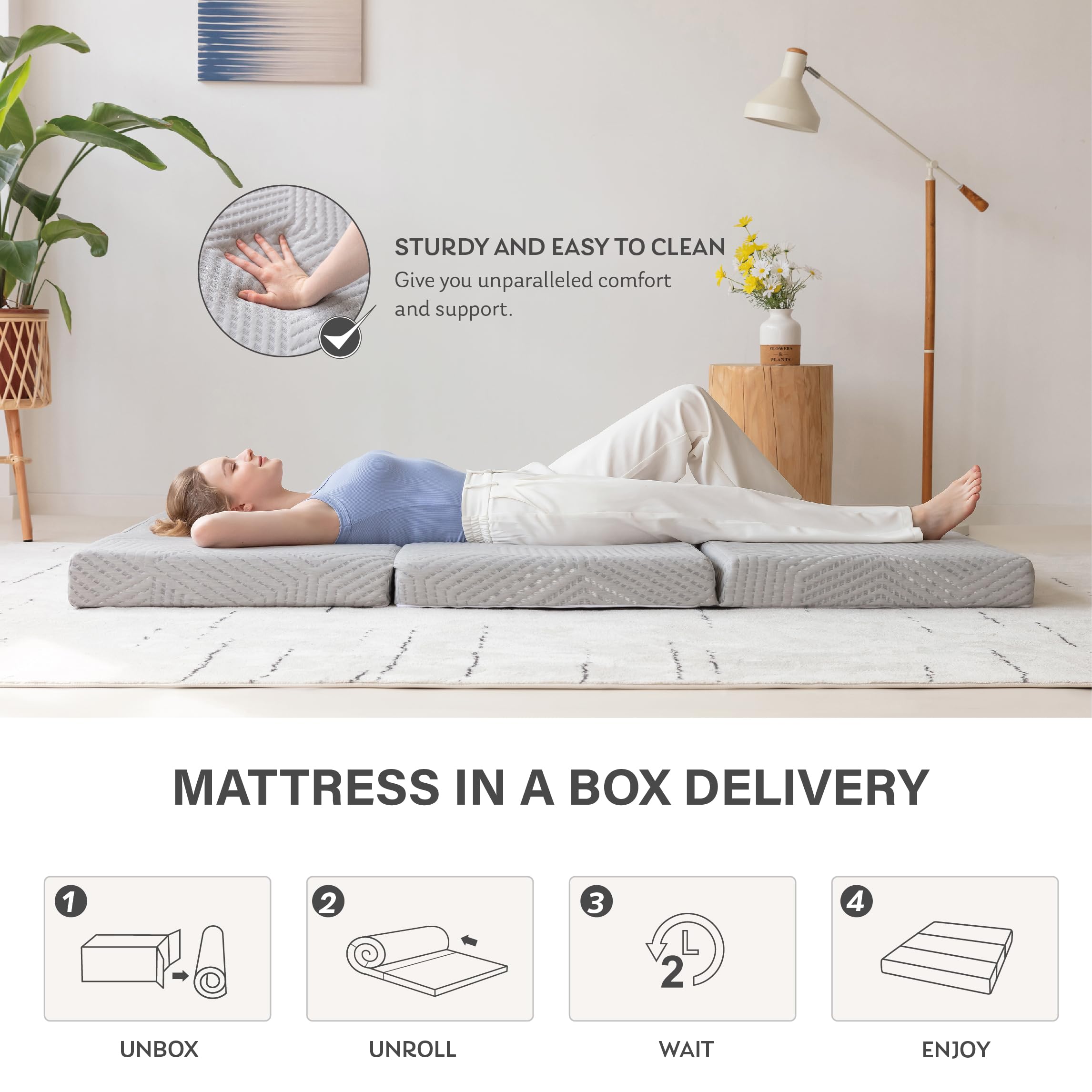 Tri-Fold Memory Foam Mattress, 4 Inch Queen Folding Mattress With Collapsible And Washable Cover, Travel And Guest Mat, 80''  60