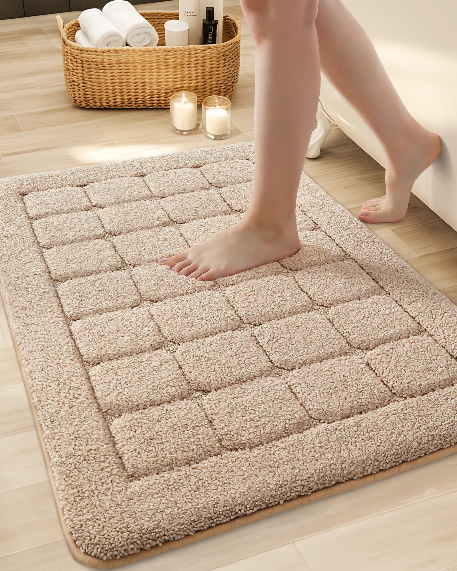 Color&Geometry Beige Bathroom Rugs Non Slip Washable- 24''X36'' Large Absorbent Bath Mats For Bathroom, Sink, Bathtub, Thick Sof