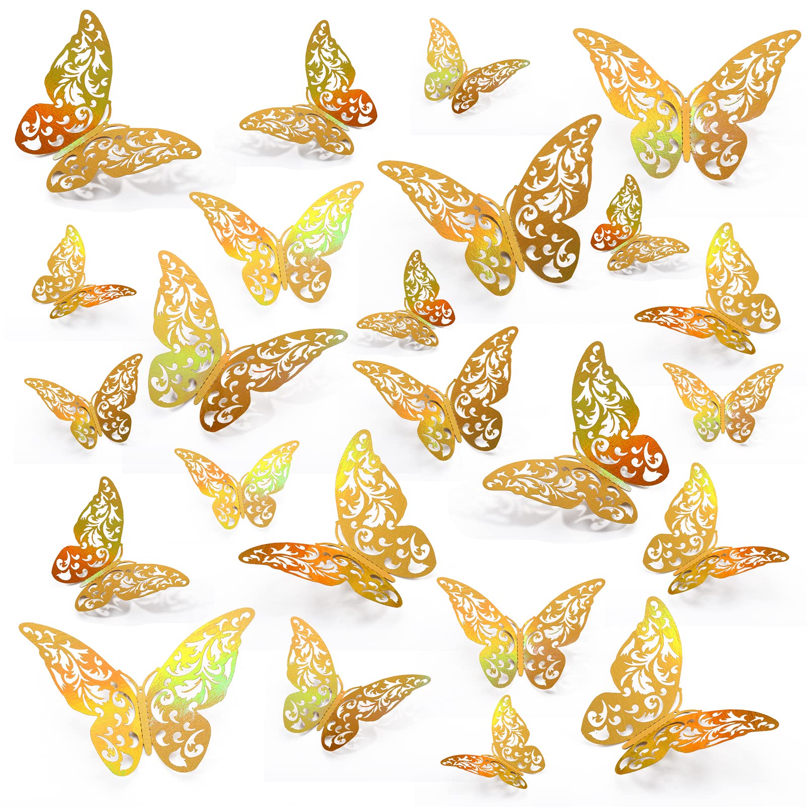 Somotersea 24Pcs 3D Butterfly Wall Decor Removable Butterfly Decals Monarch Butterfly Stickers For Girls Kids Bedroom Decoration